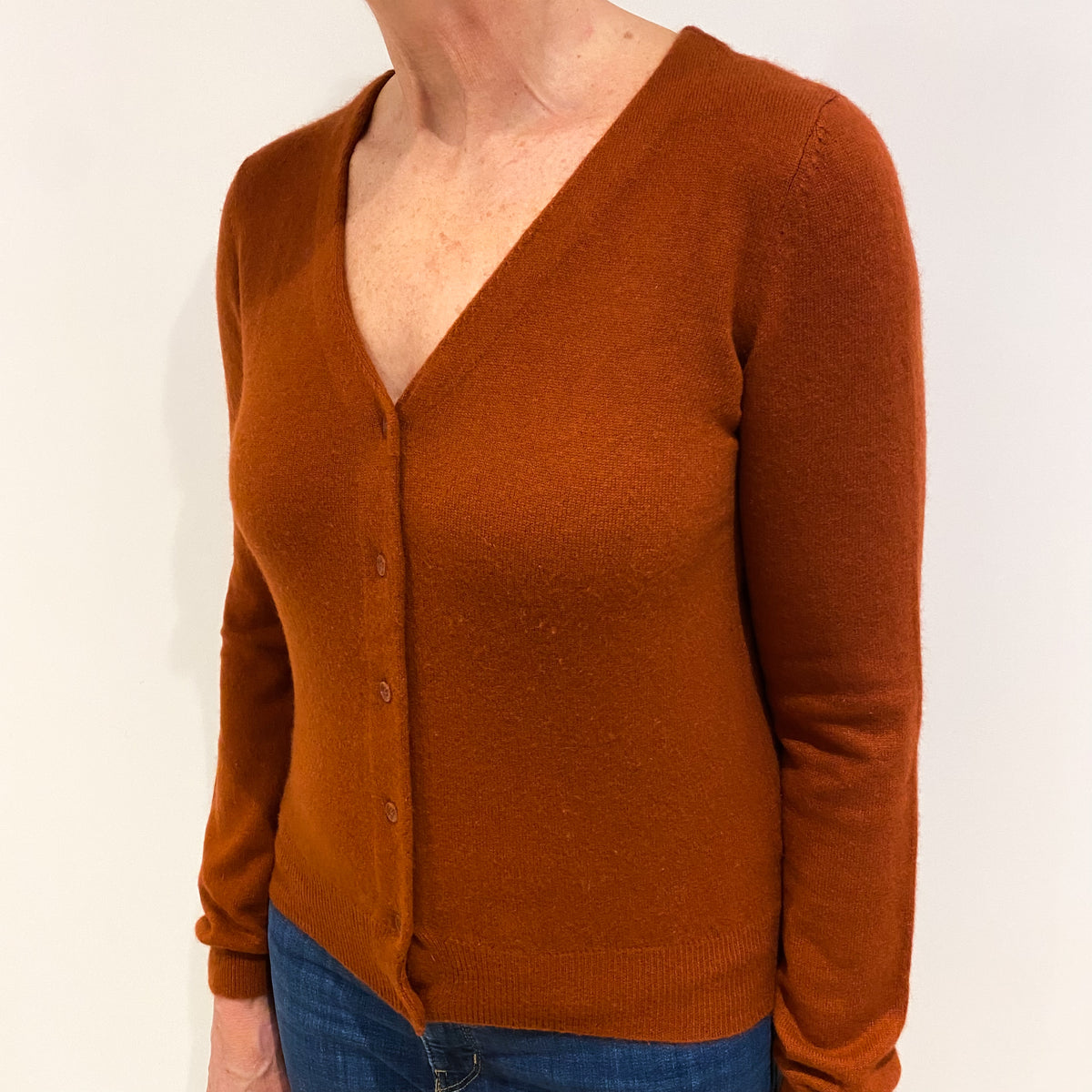 Paprika Orange Cashmere V Neck Cardigan Medium