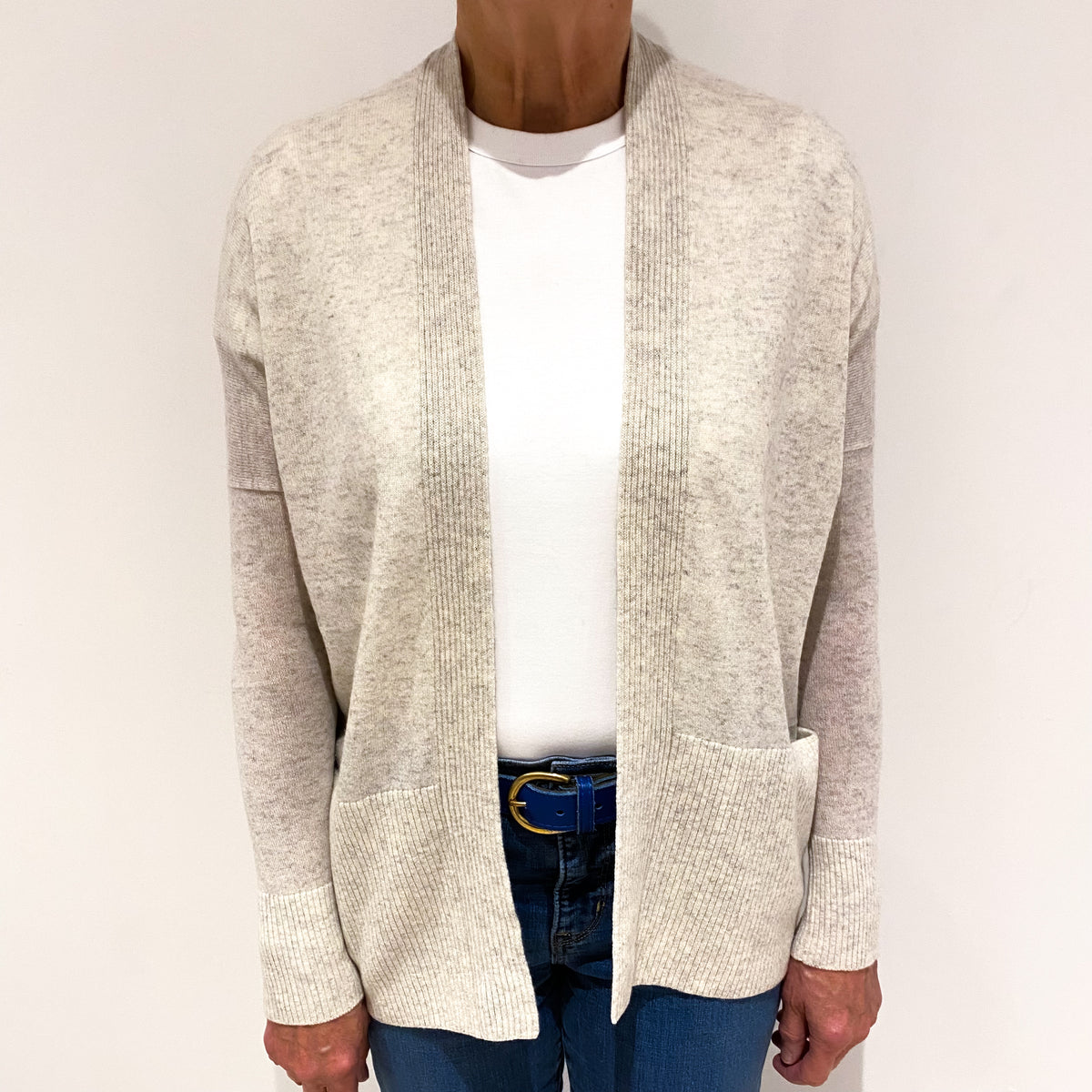 Mist Grey Cashmere Edge to Edge Cardigan with Pockets Medium
