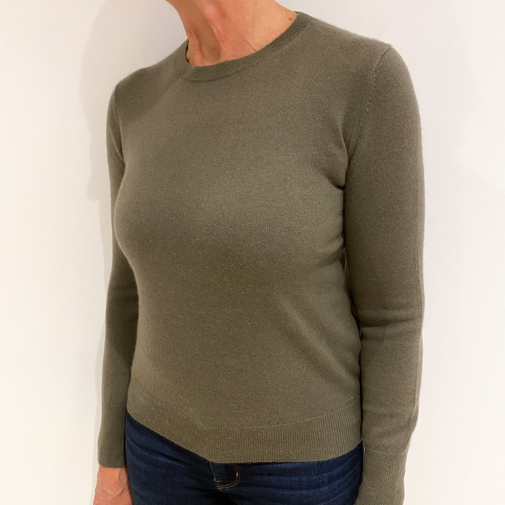 Khaki Green Cashmere Crew Neck Jumper Medium
