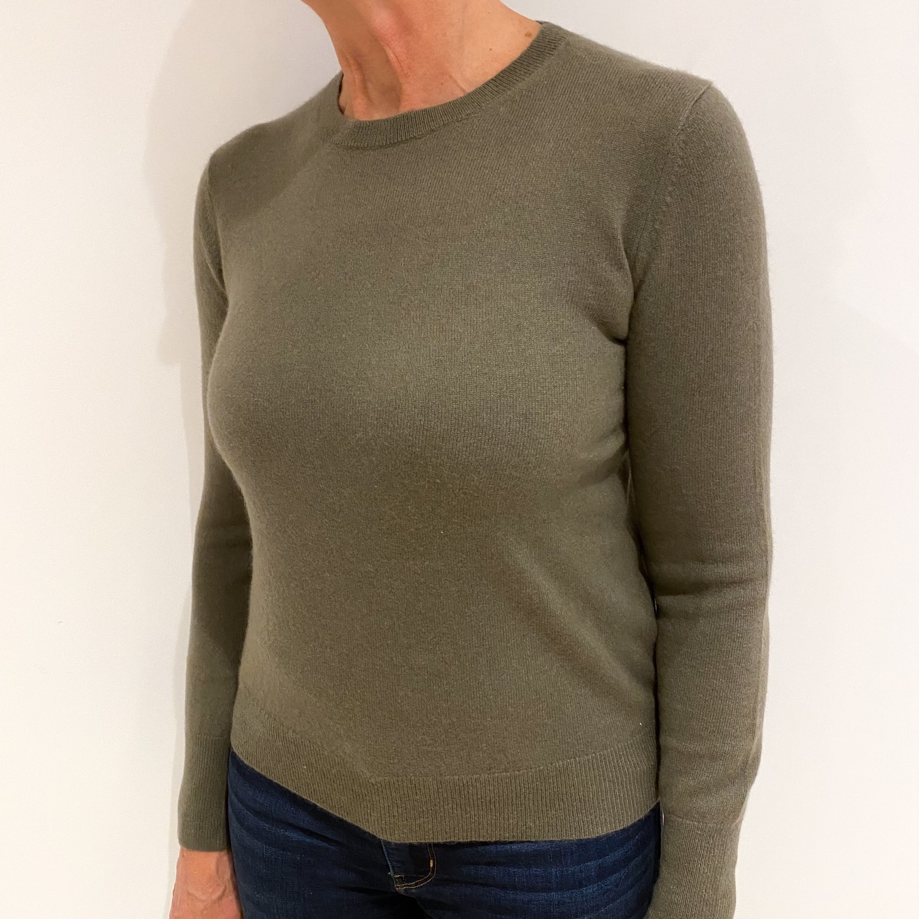 Khaki Green Cashmere Crew Neck Jumper Medium