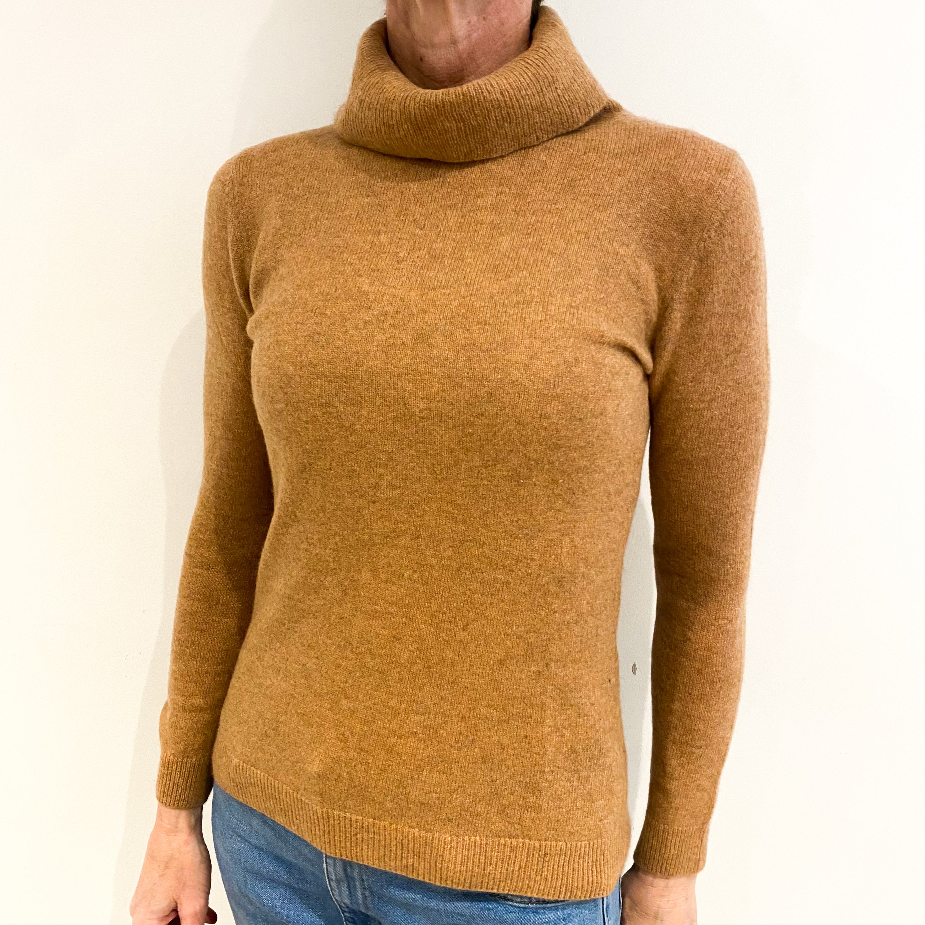 Sand Beige Cashmere Polo Neck Jumper Small