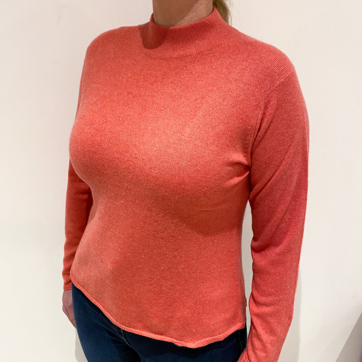 Deep Coral Pink Cashmere Turtle Neck Jumper Large