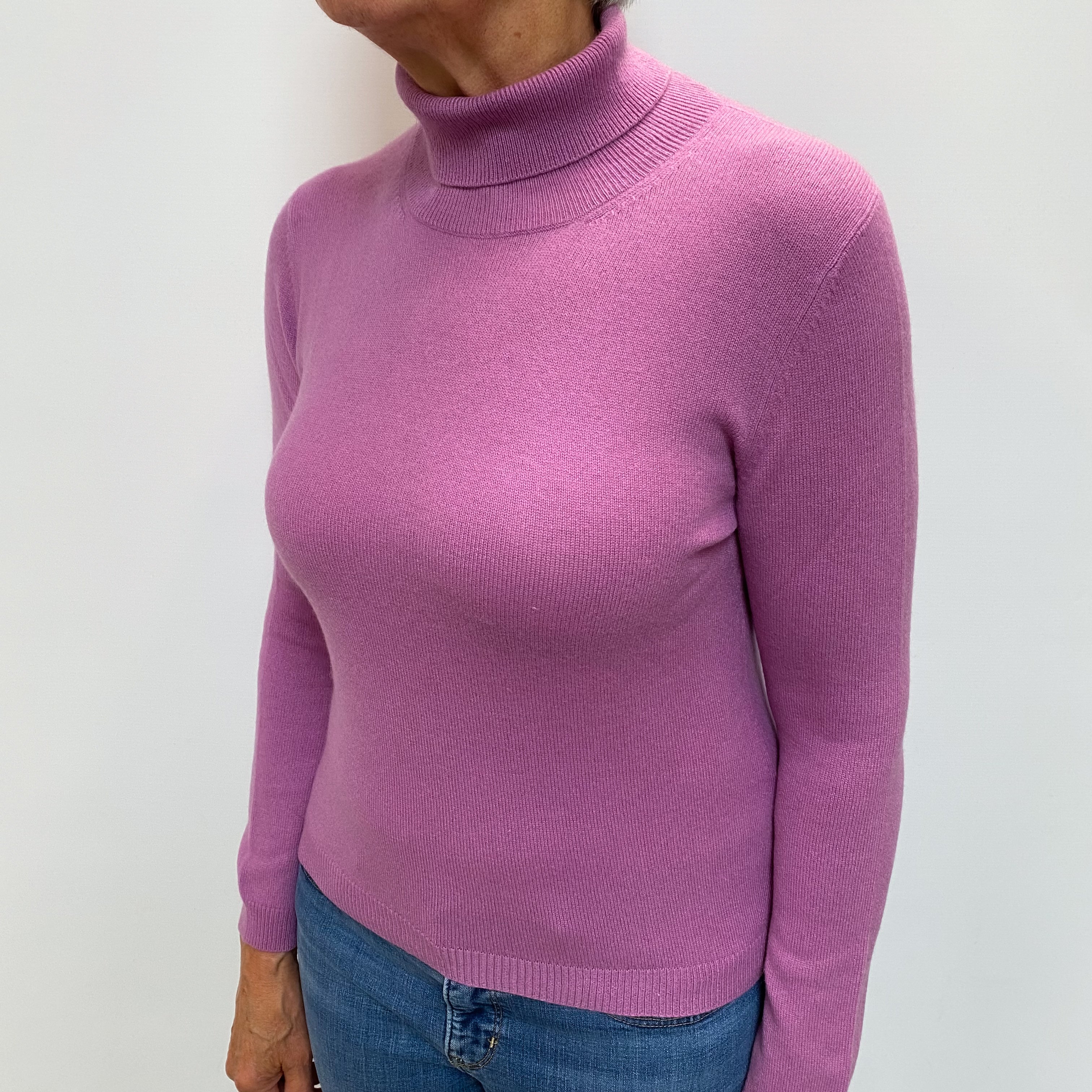 Mauve Purple Cashmere Polo Neck Jumper Medium