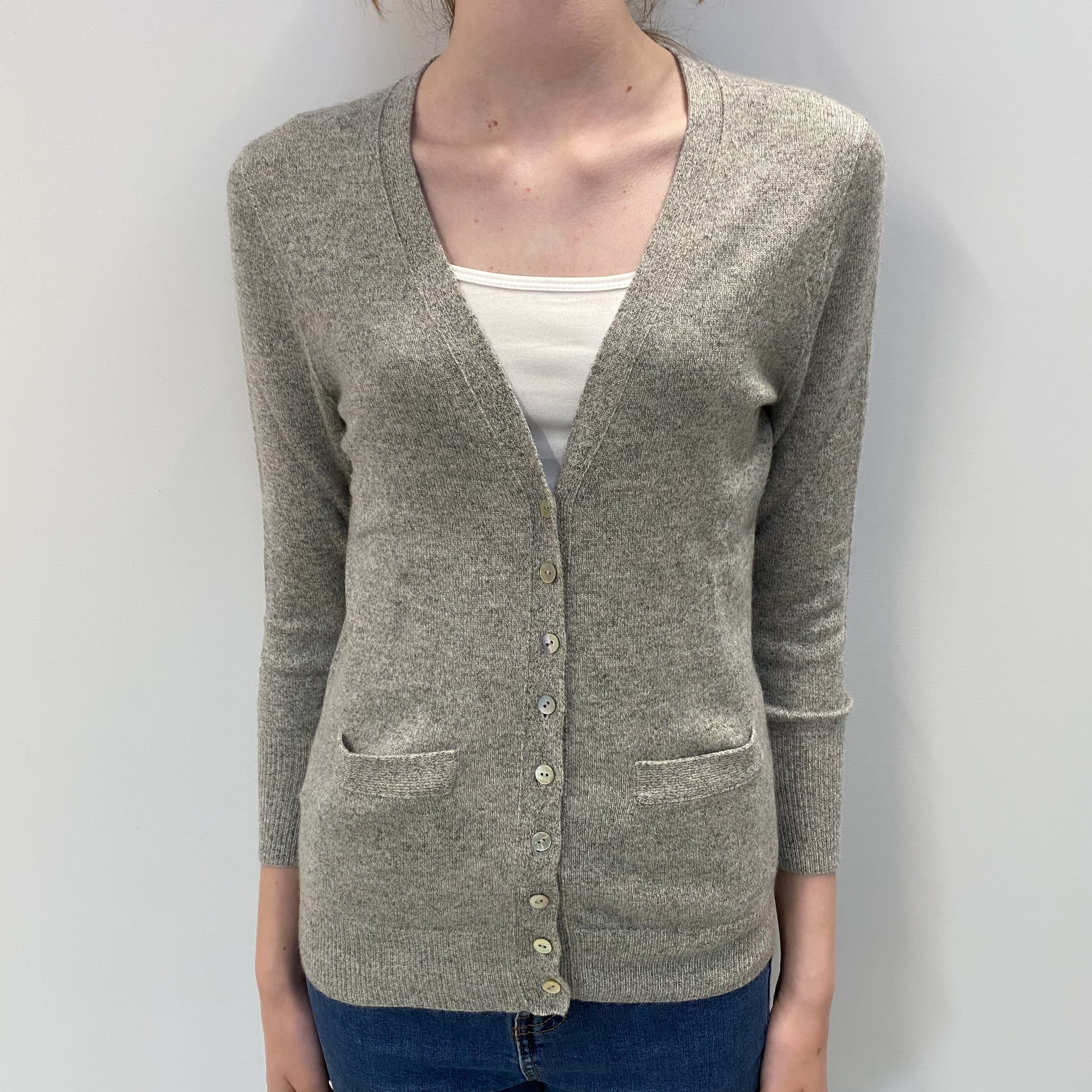 Smoke Grey Cashmere V Neck Cardigan Extra Small