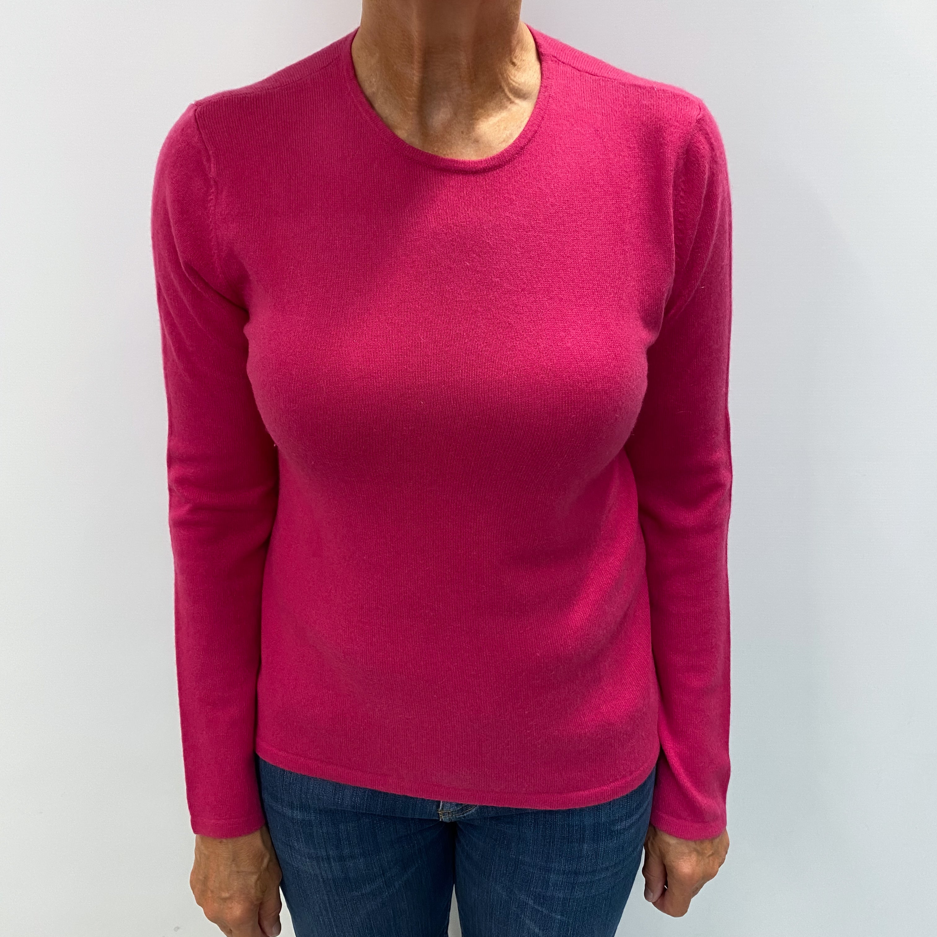 Fuchsia Pink Cashmere Crew Neck Jumper Medium