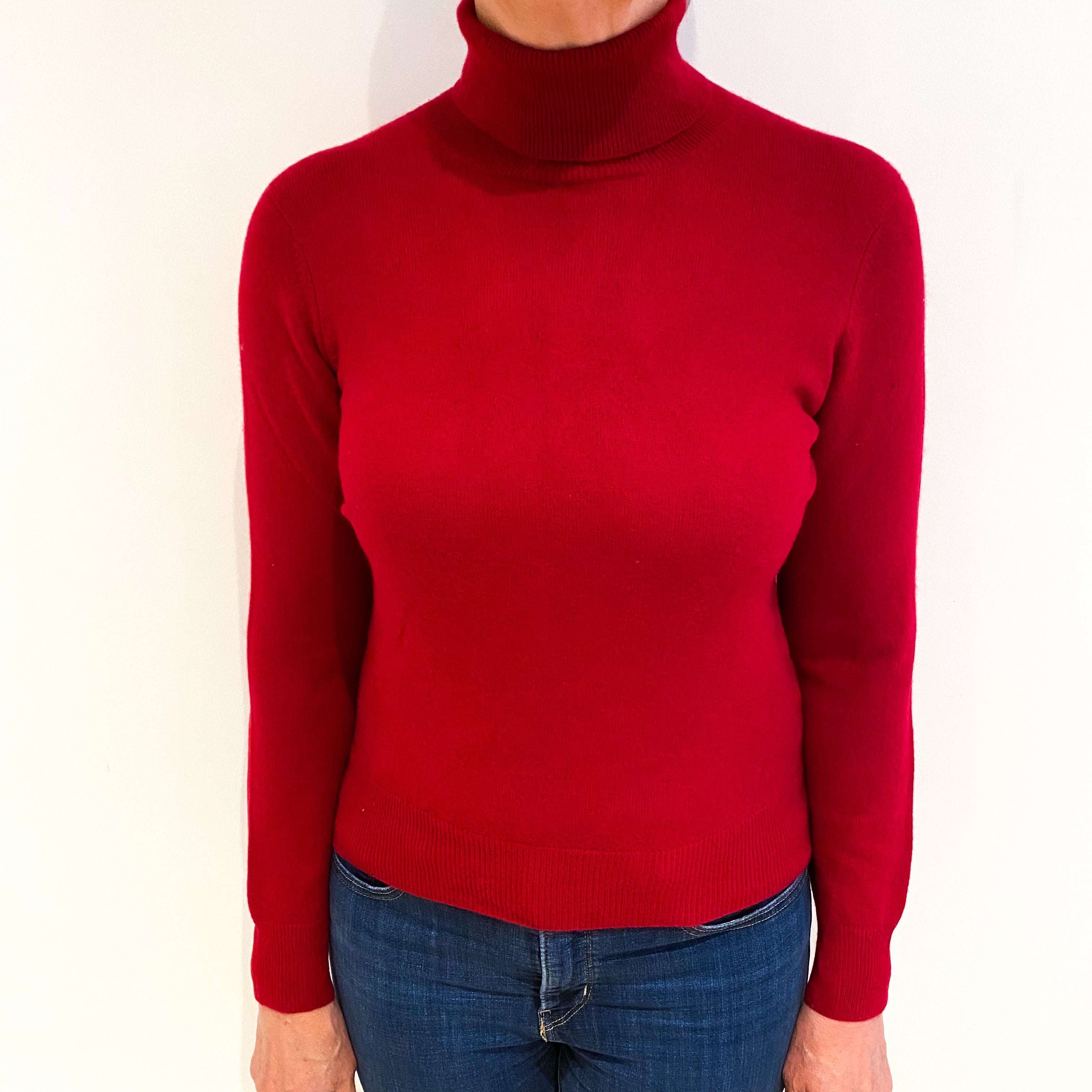 Post Box Red Cashmere Polo Neck Jumper Medium
