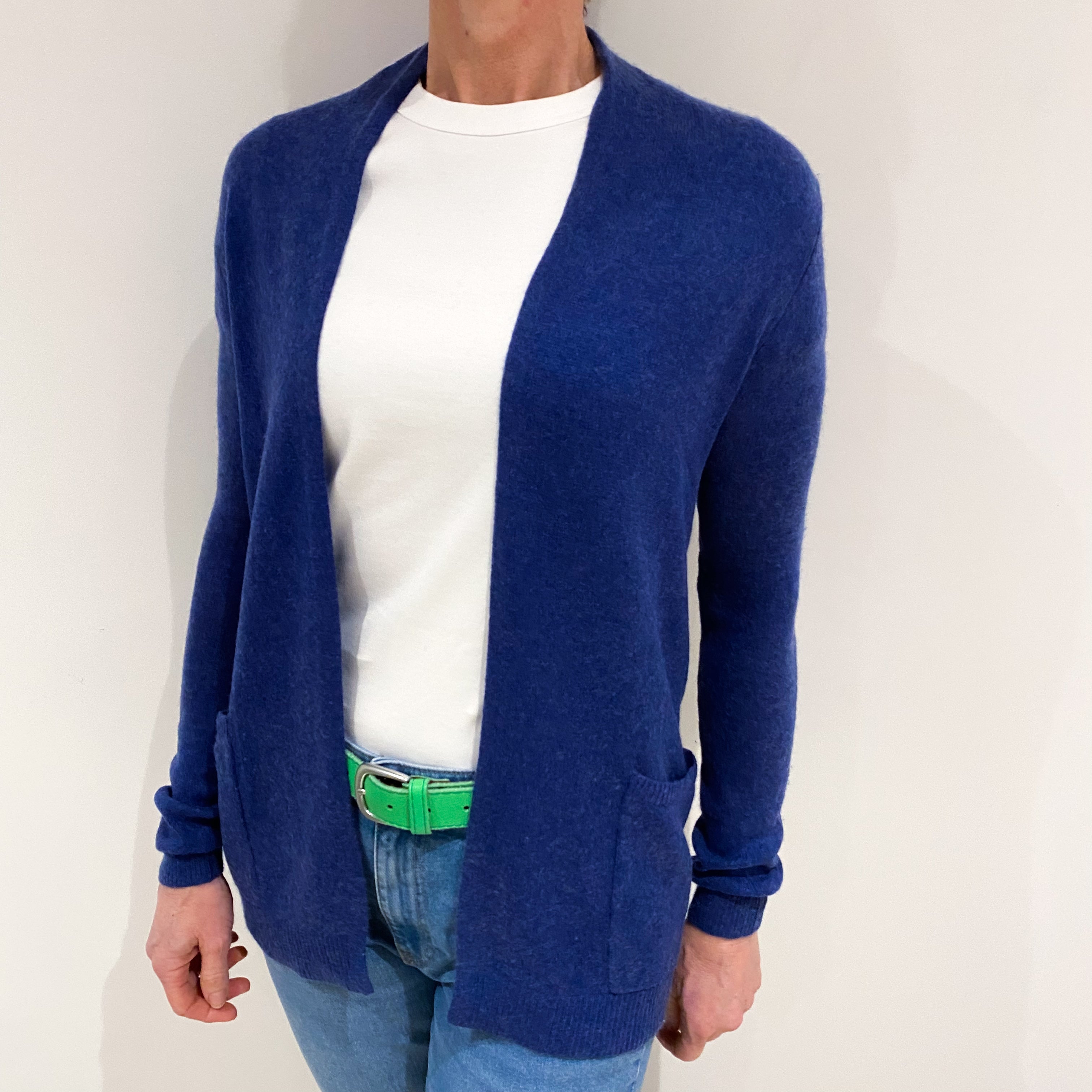 Indigo Blue Cashmere Edge to Edge Cardigan with Pockets Small