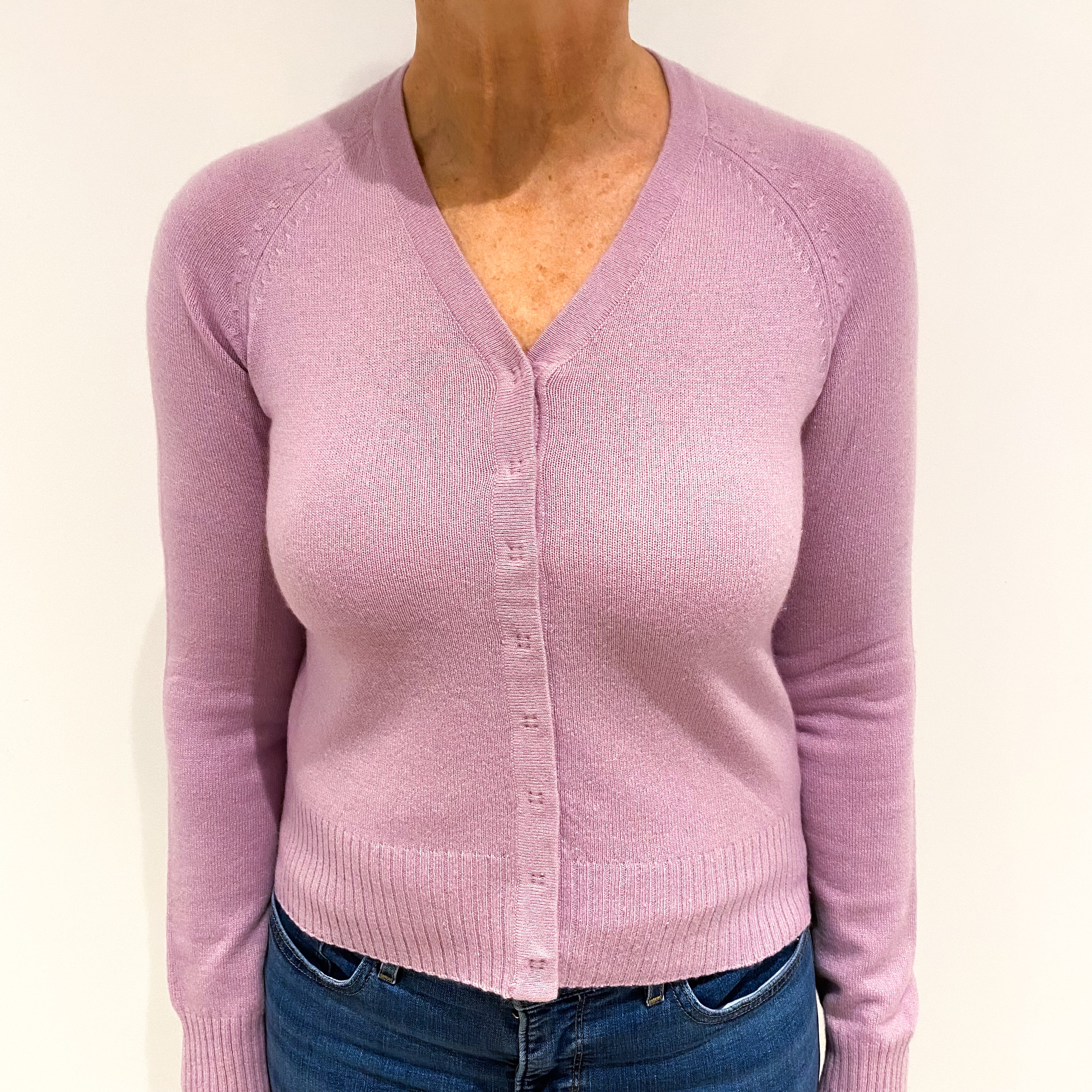 Mauve Purple Cashmere V Neck Cardigan Medium