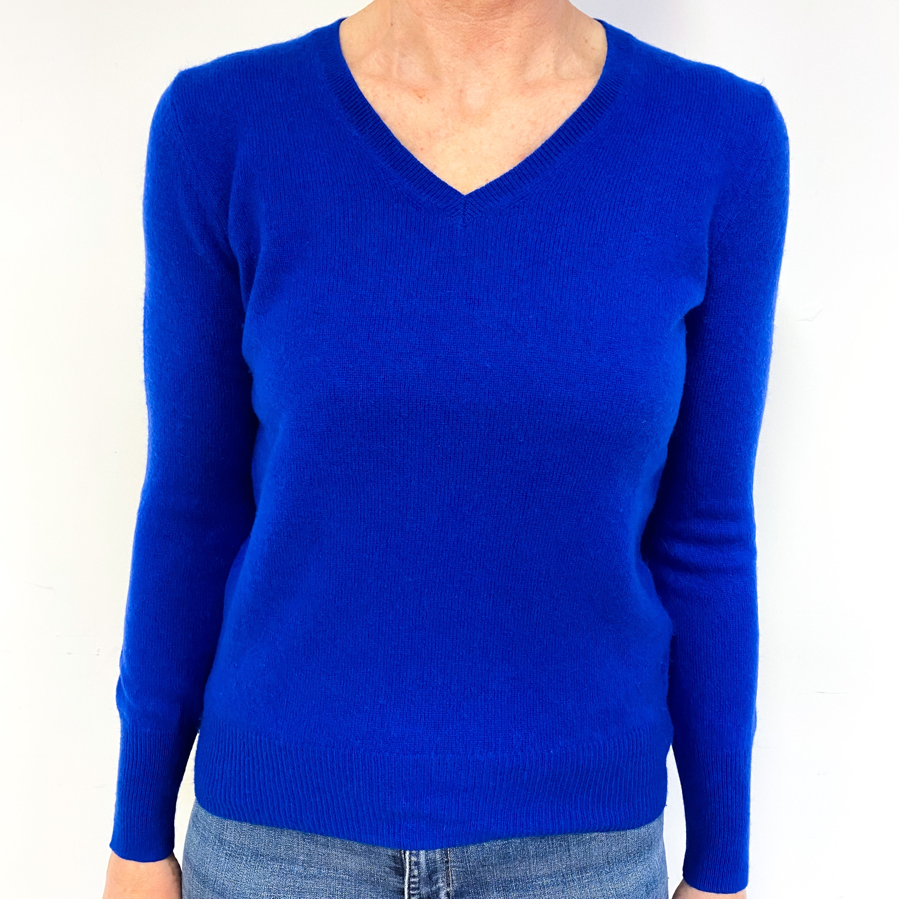 Admiral Blue Cashmere V-Neck Jumper Medium