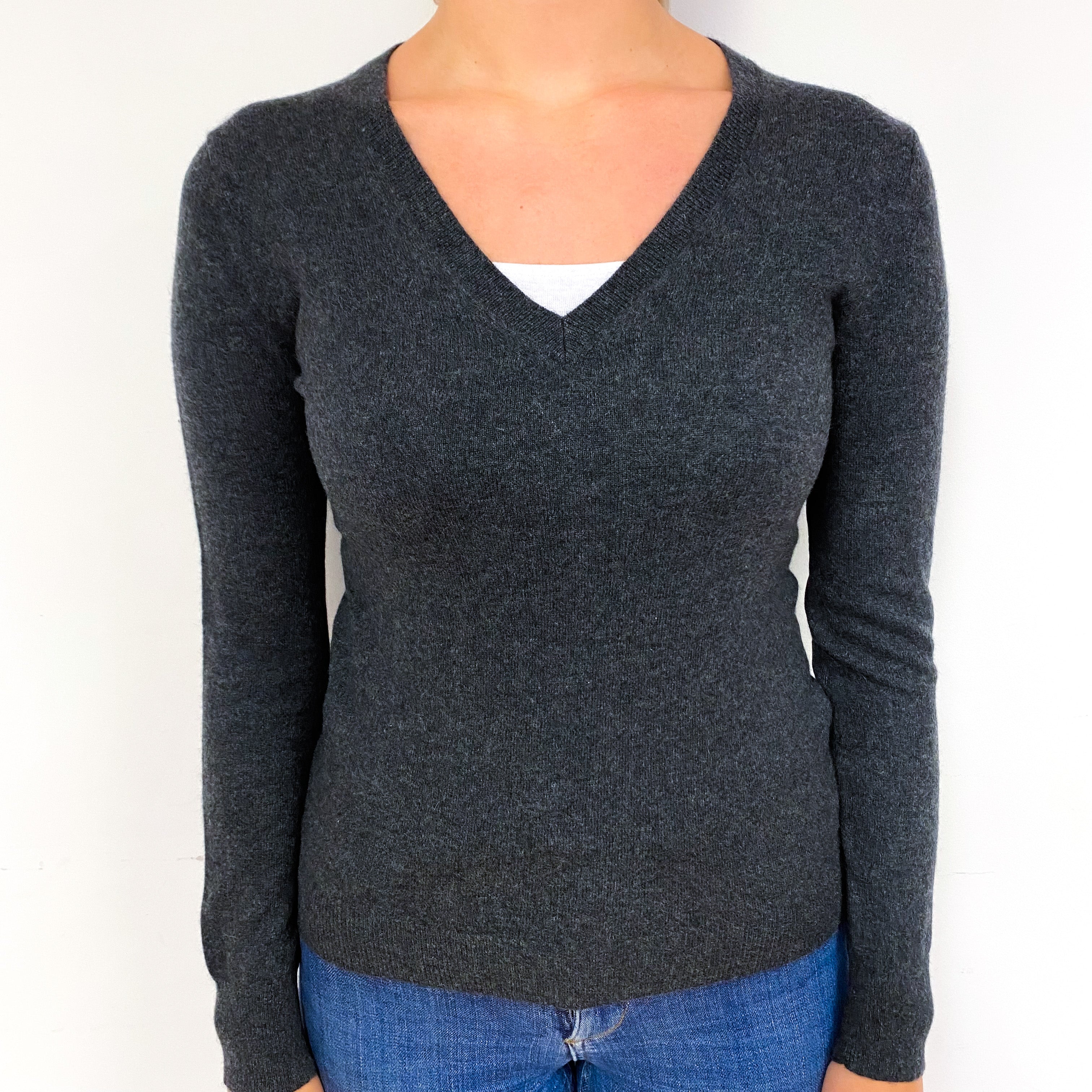 Slate Grey Cashmere V-Neck Jumper Small