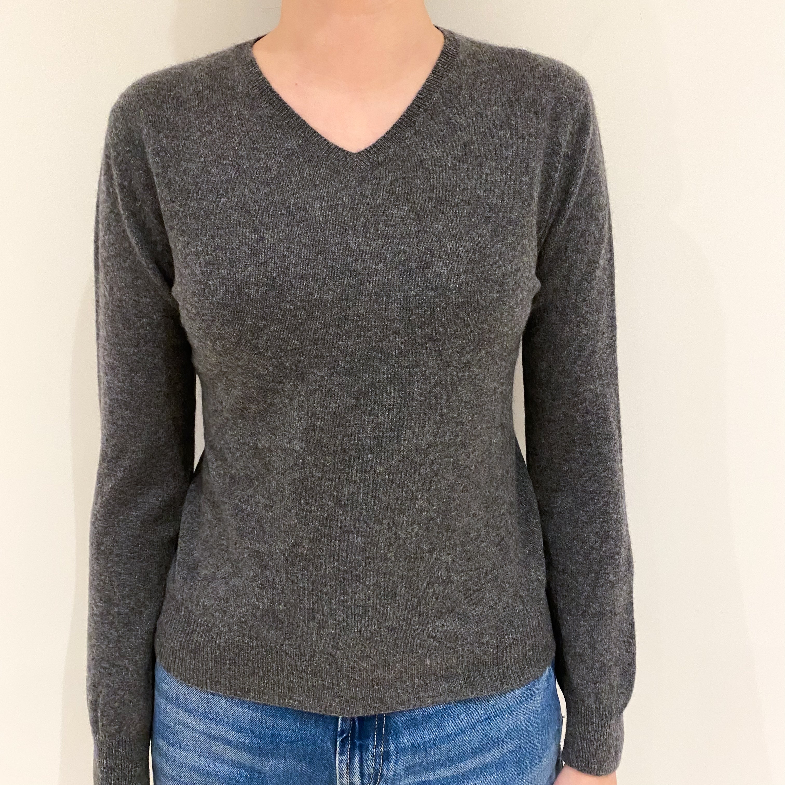 Slate Grey Cashmere V Neck Jumper Extra Small