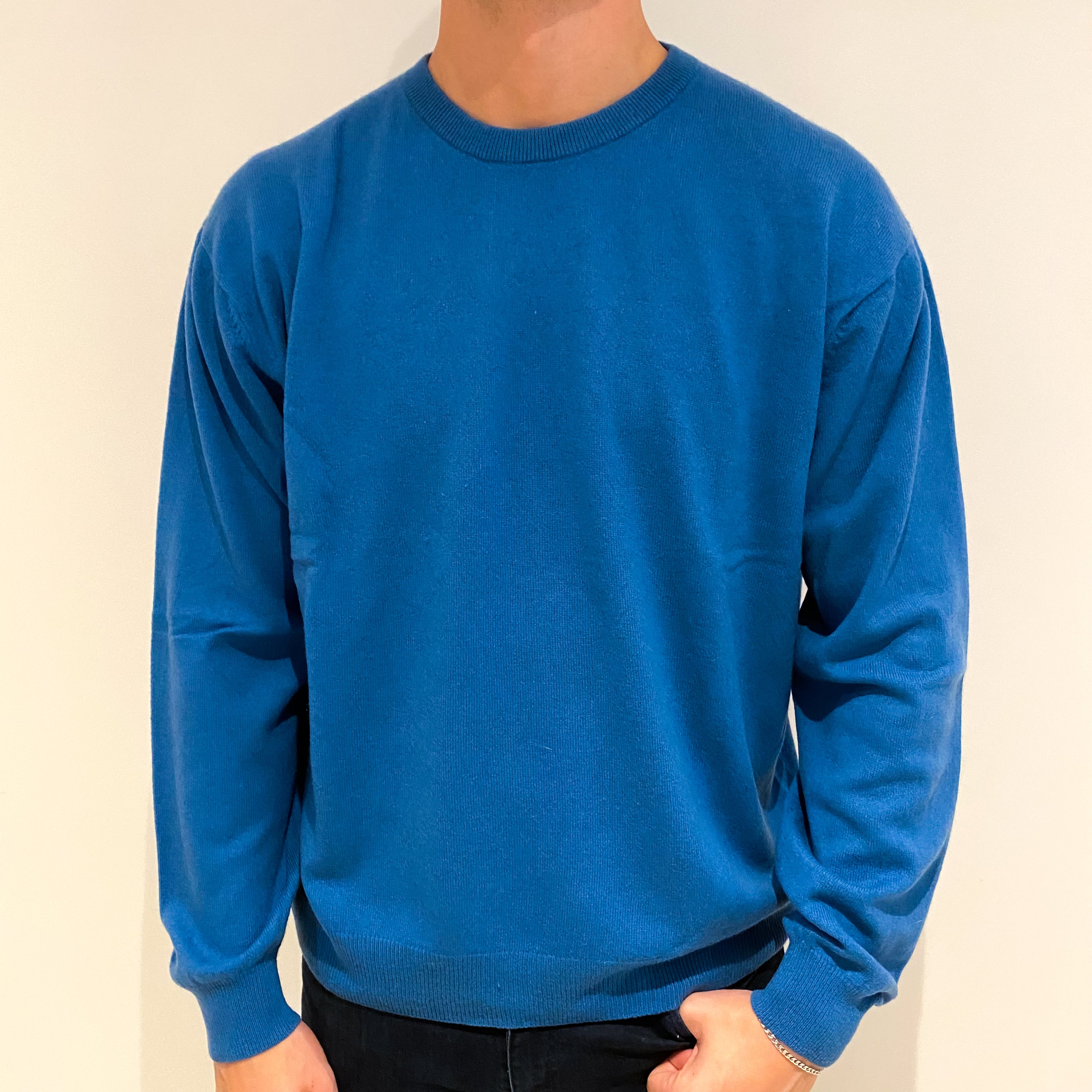 Men's Ocean Blue Cashmere Crew Neck Jumper Extra Extra Large