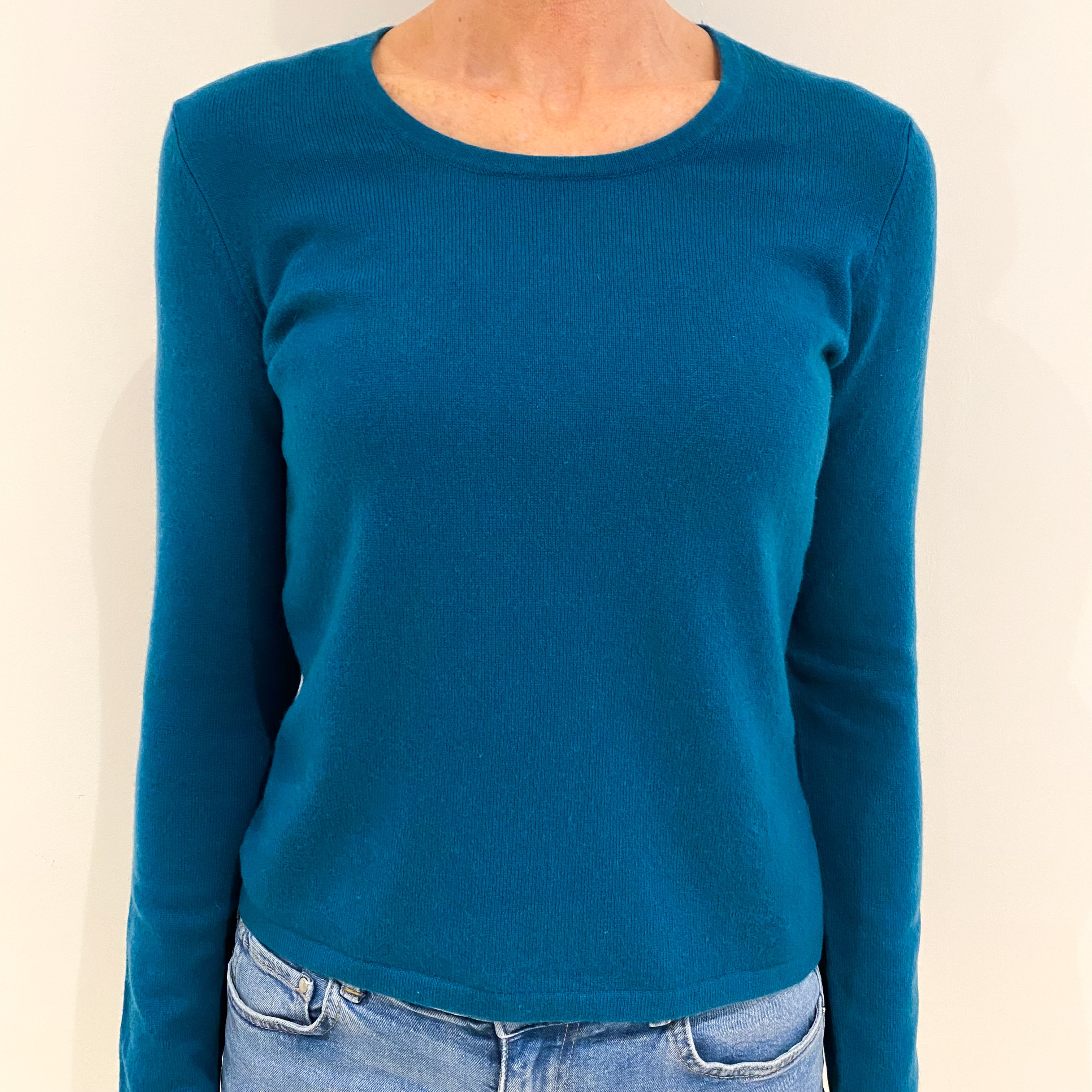 Teal Blue Cashmere Crew Neck Jumper Small