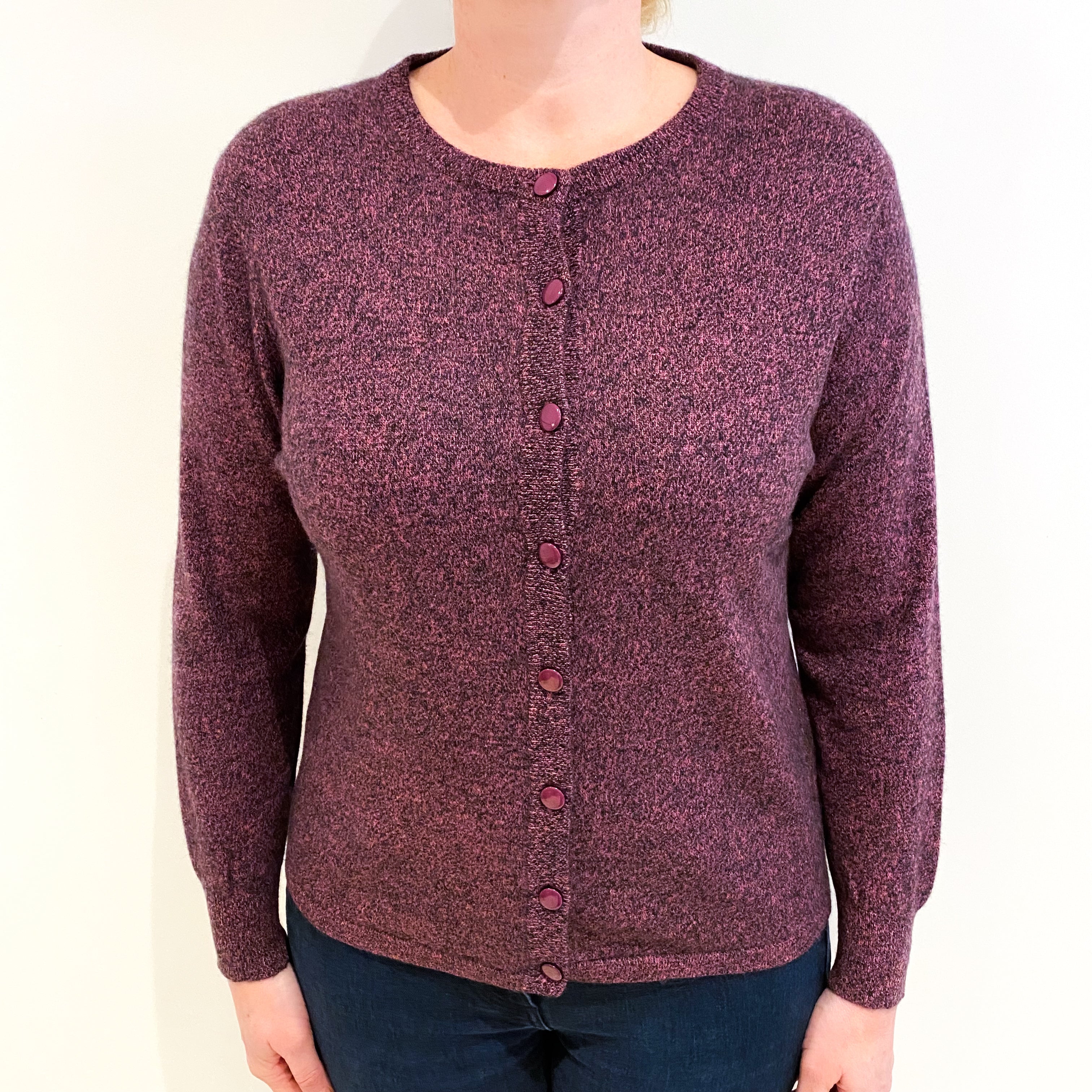 Magenta Marl Cashmere Crew Neck Cardigan Large