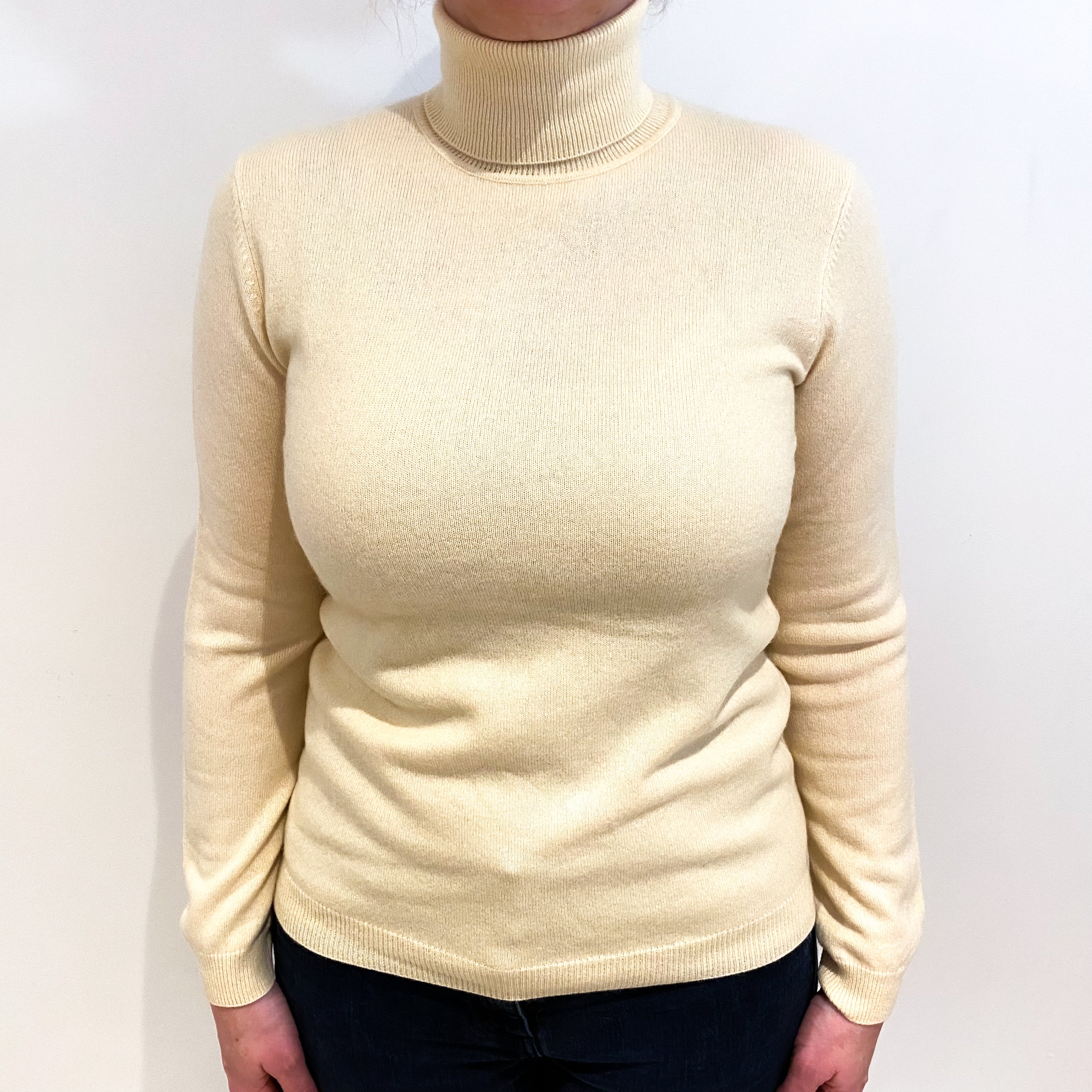 Buttermilk Cream Cashmere Polo Neck Jumper Large