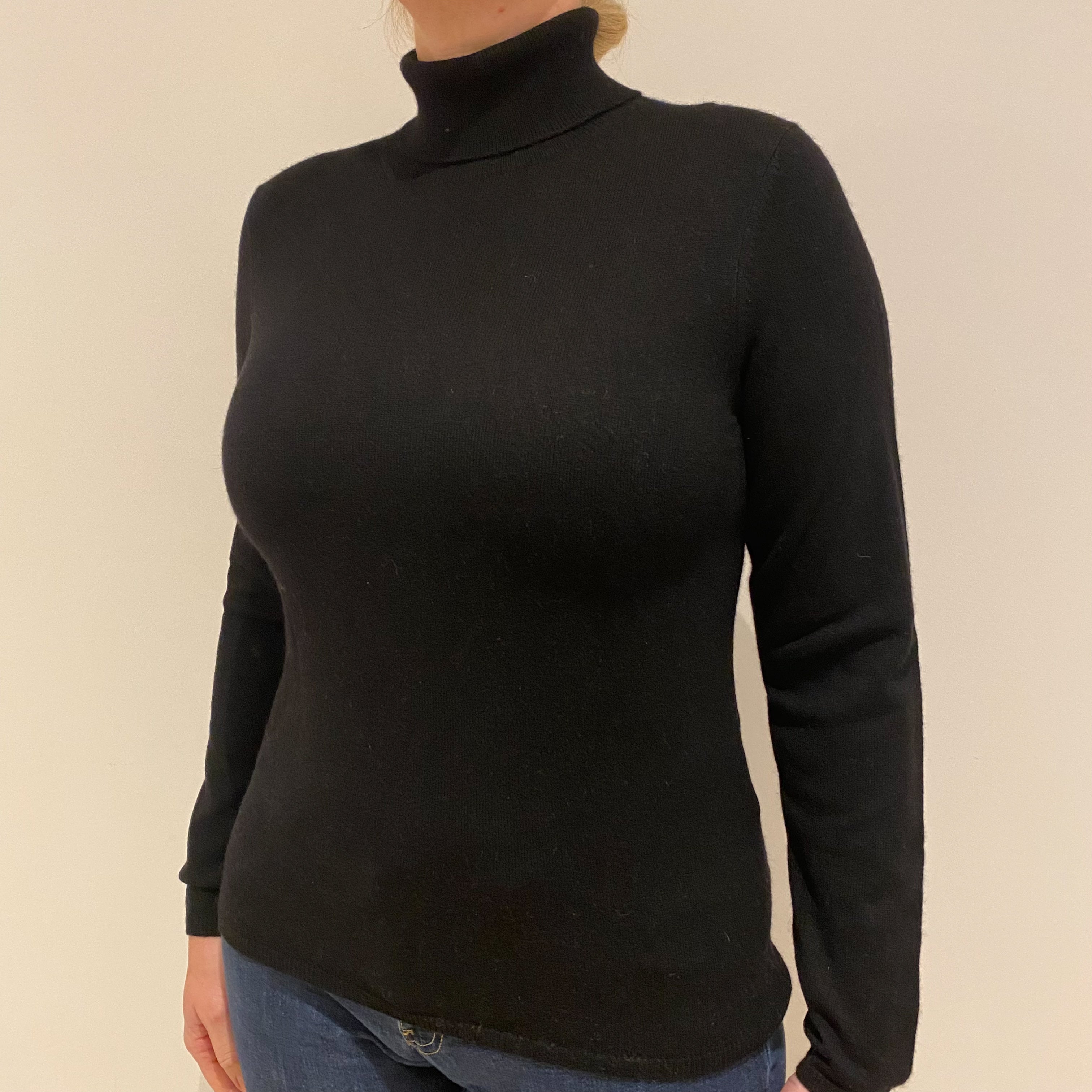 Black Cashmere Polo Neck Jumper Large