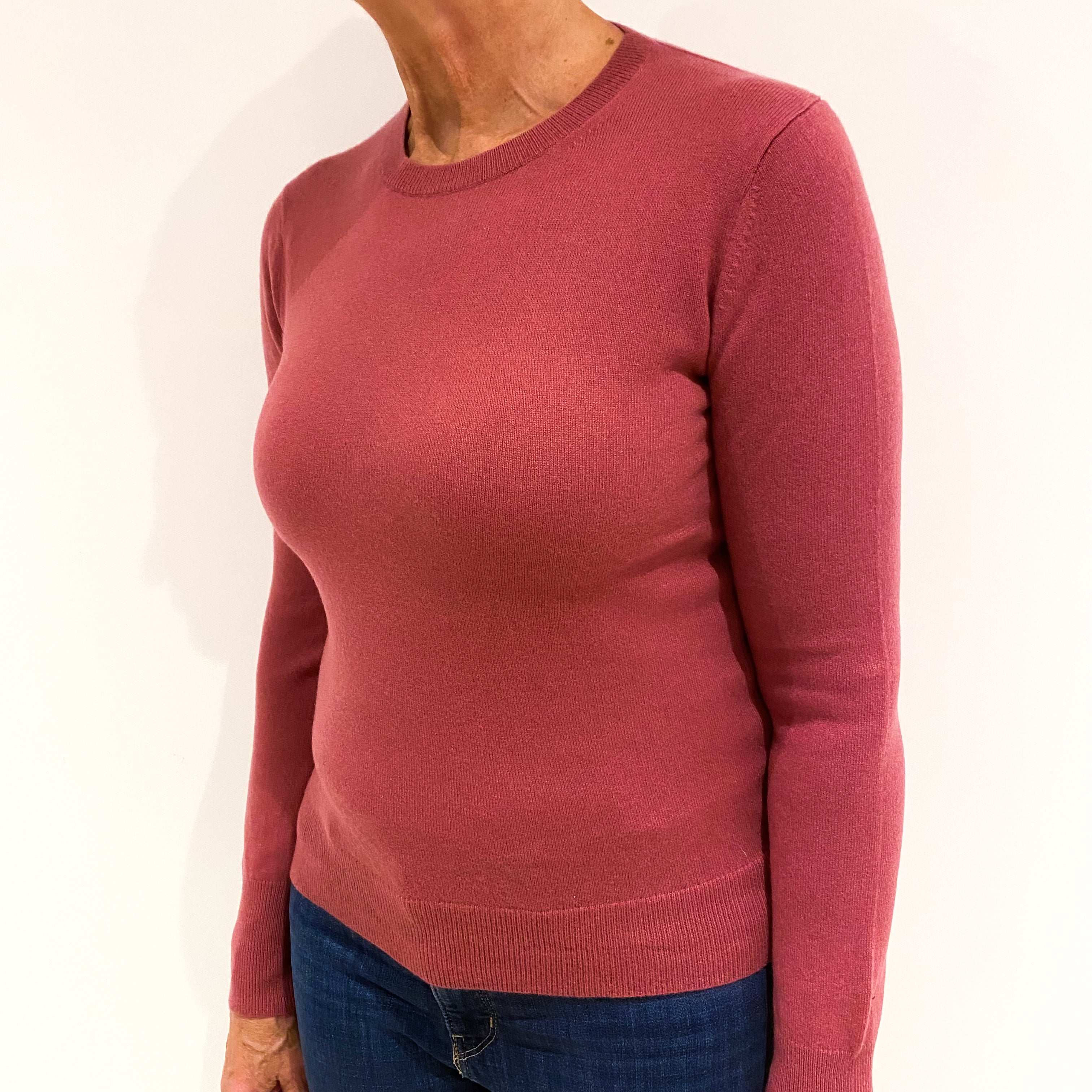 Crushed Strawberry Pink Cashmere Crew Neck Jumper Medium
