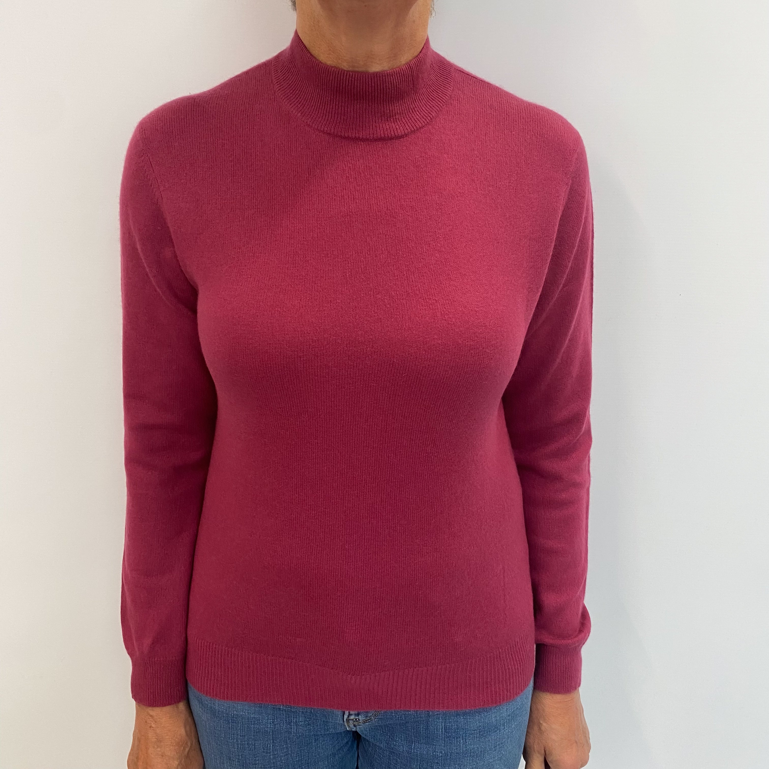 Loganberry Pink Cashmere Turtle Neck Jumper Medium