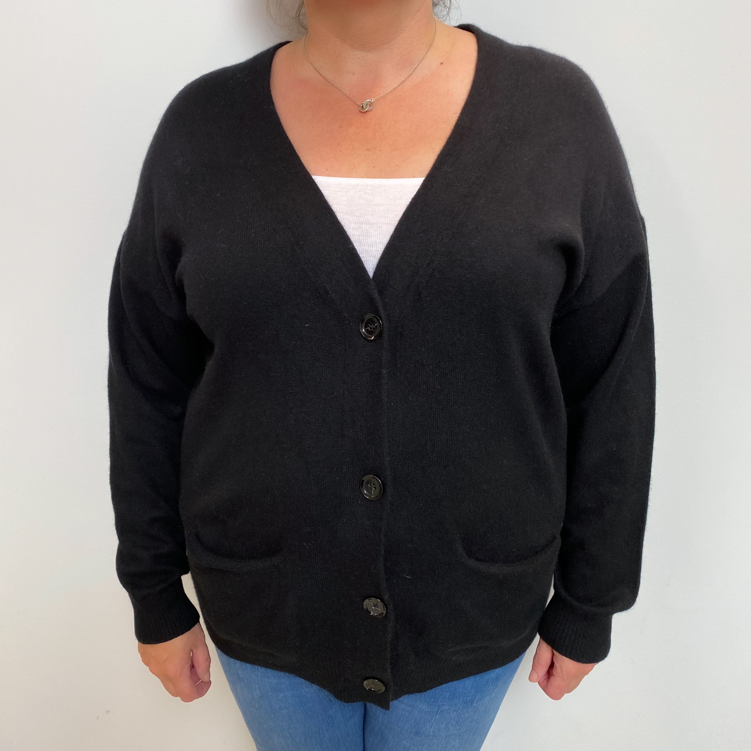 Italian Black Cashmere V-Neck Cardigan Extra Large