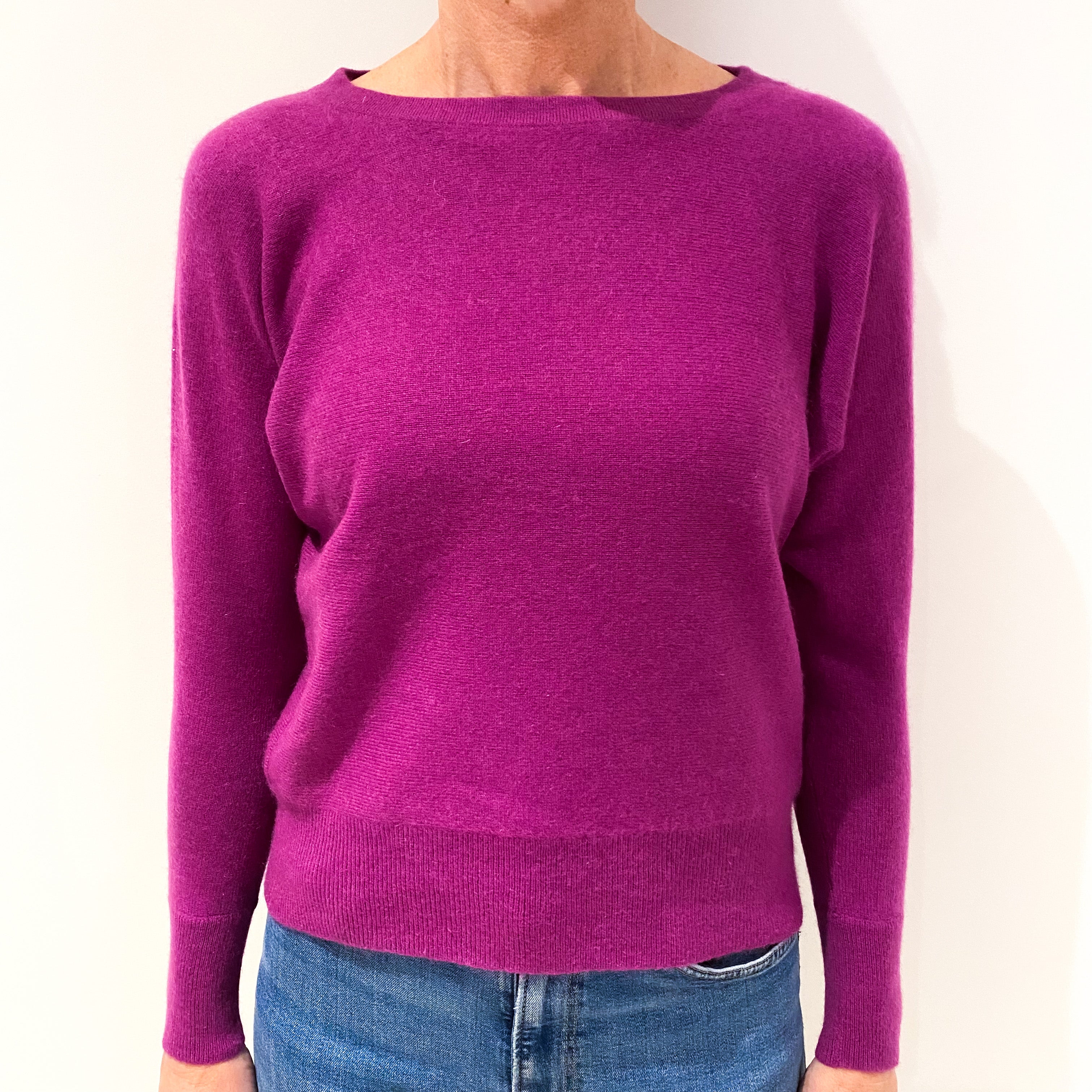 Magenta Pink Batwing Cashmere Crew Neck Jumper Small