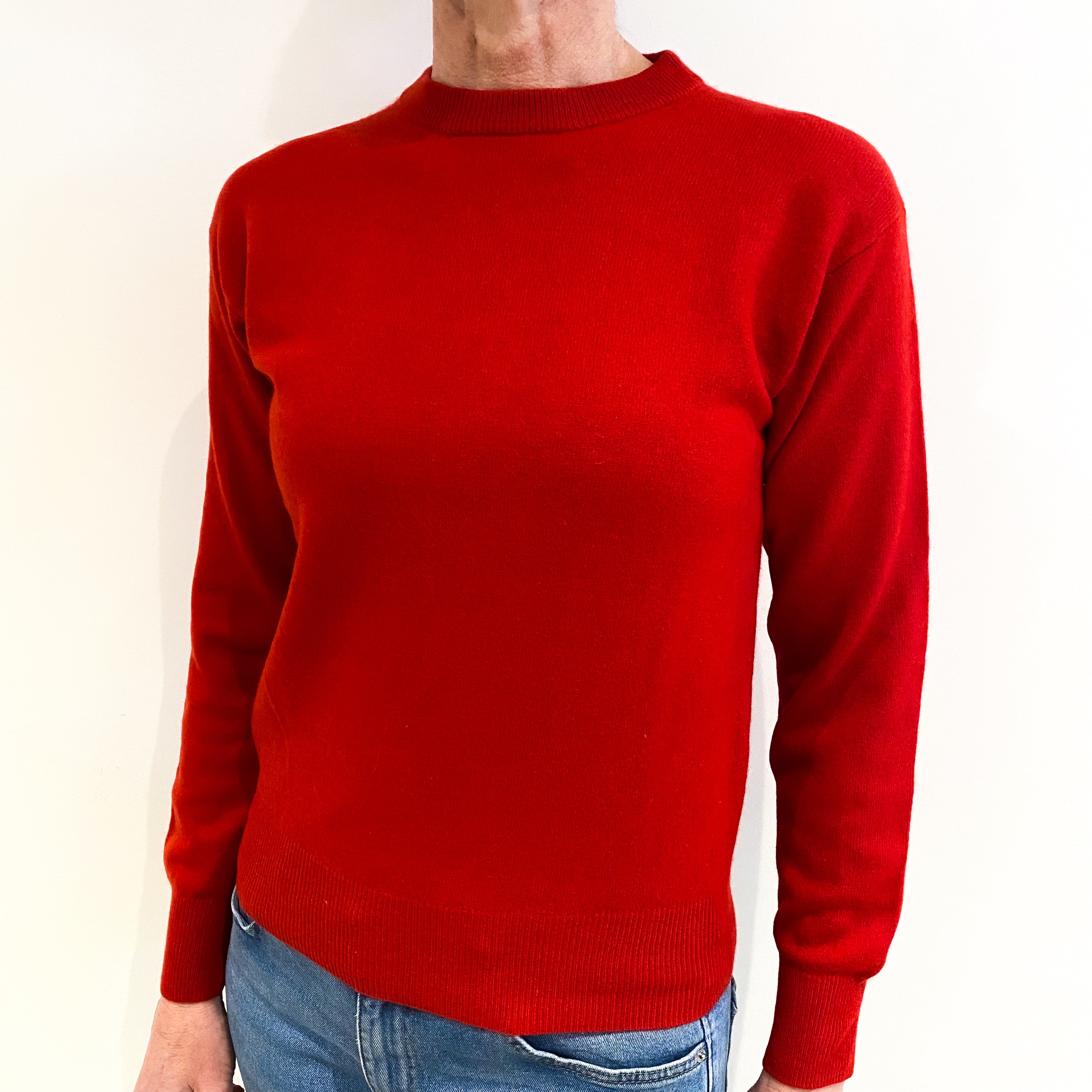 Scarlet Red Cashmere Crew Neck Jumper Small