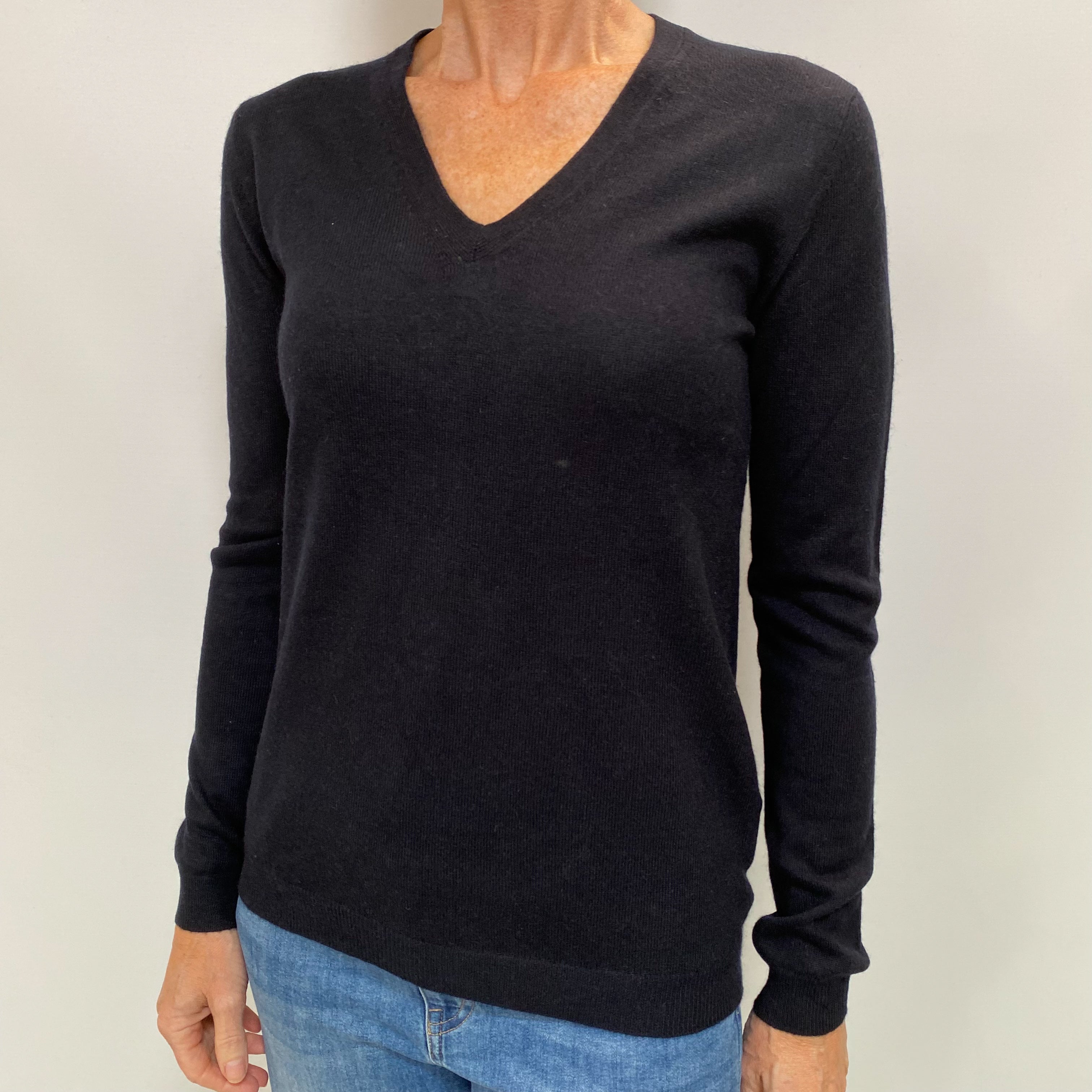 Dark Navy Cashmere V Neck Jumper Small