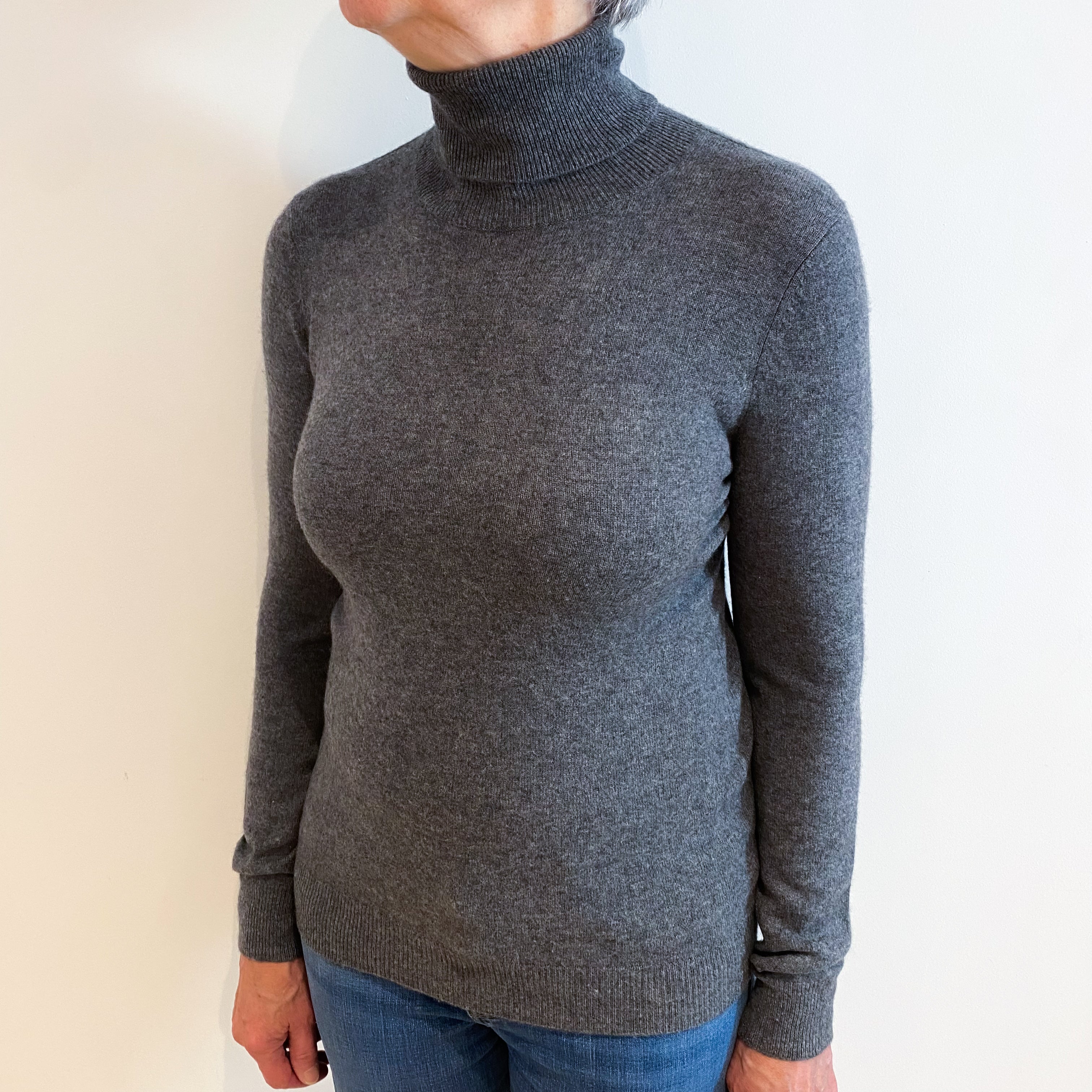 Slate Grey Cashmere Polo Neck Jumper Medium