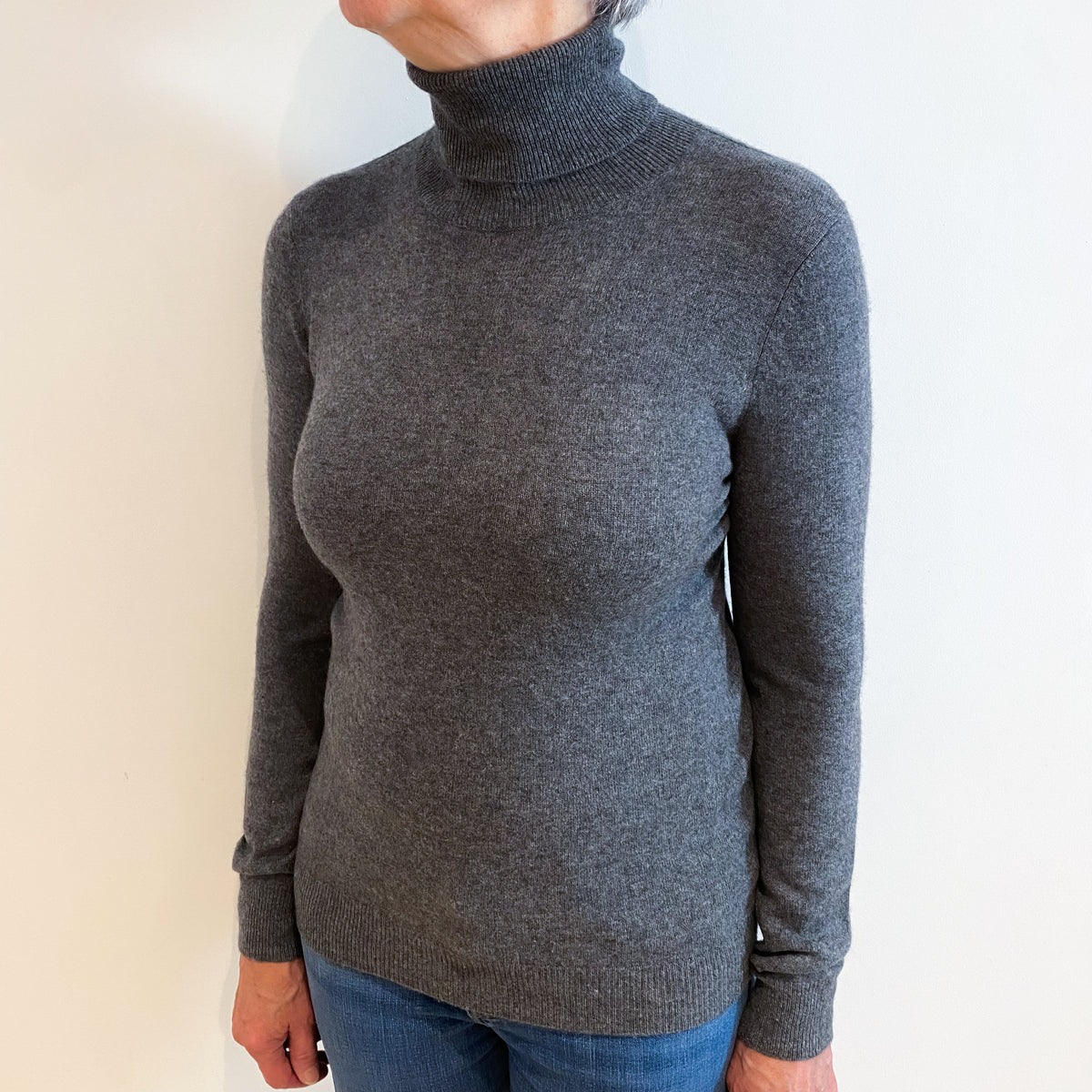 Slate Grey Cashmere Polo Neck Jumper Medium