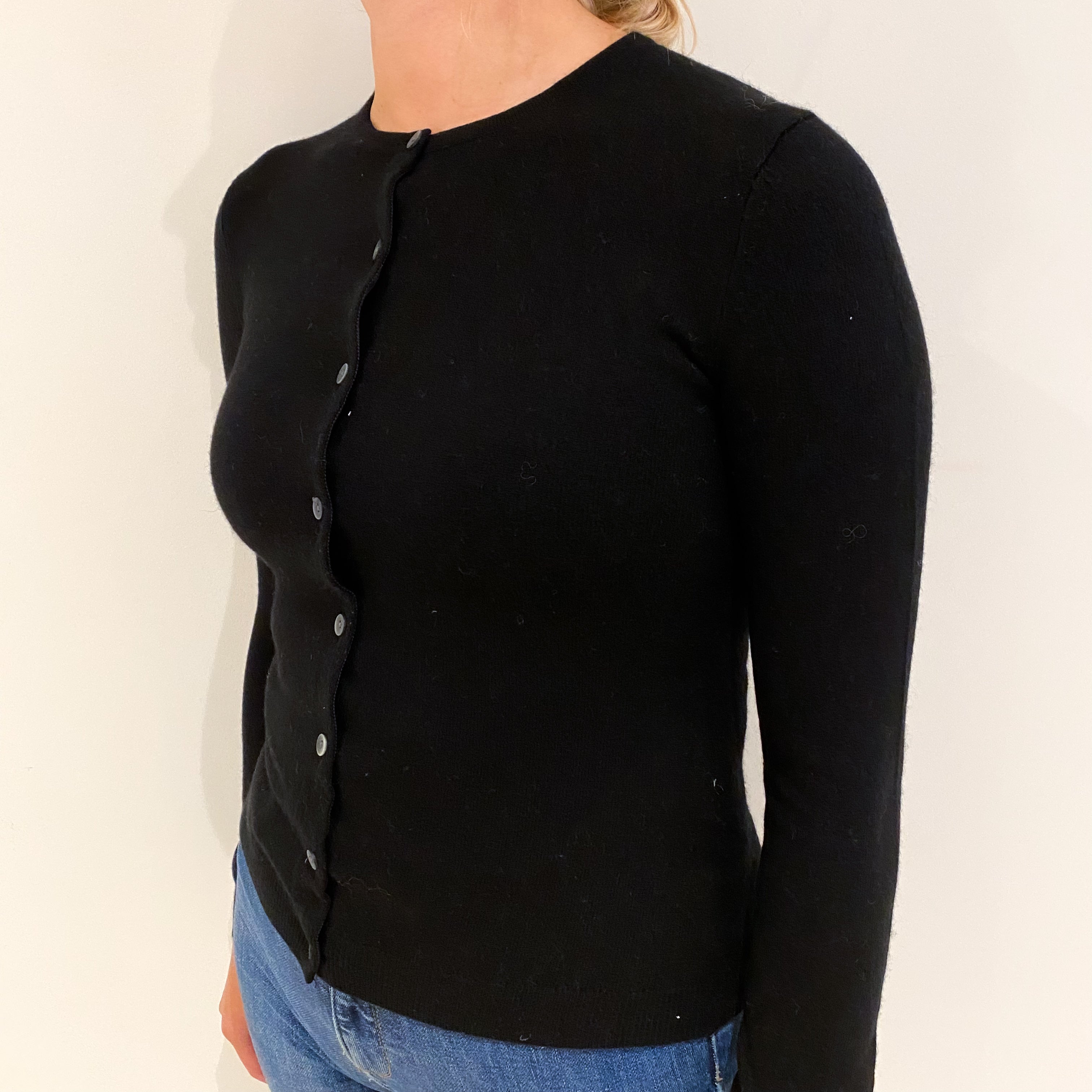 Black Cashmere Crew Cardigan Small