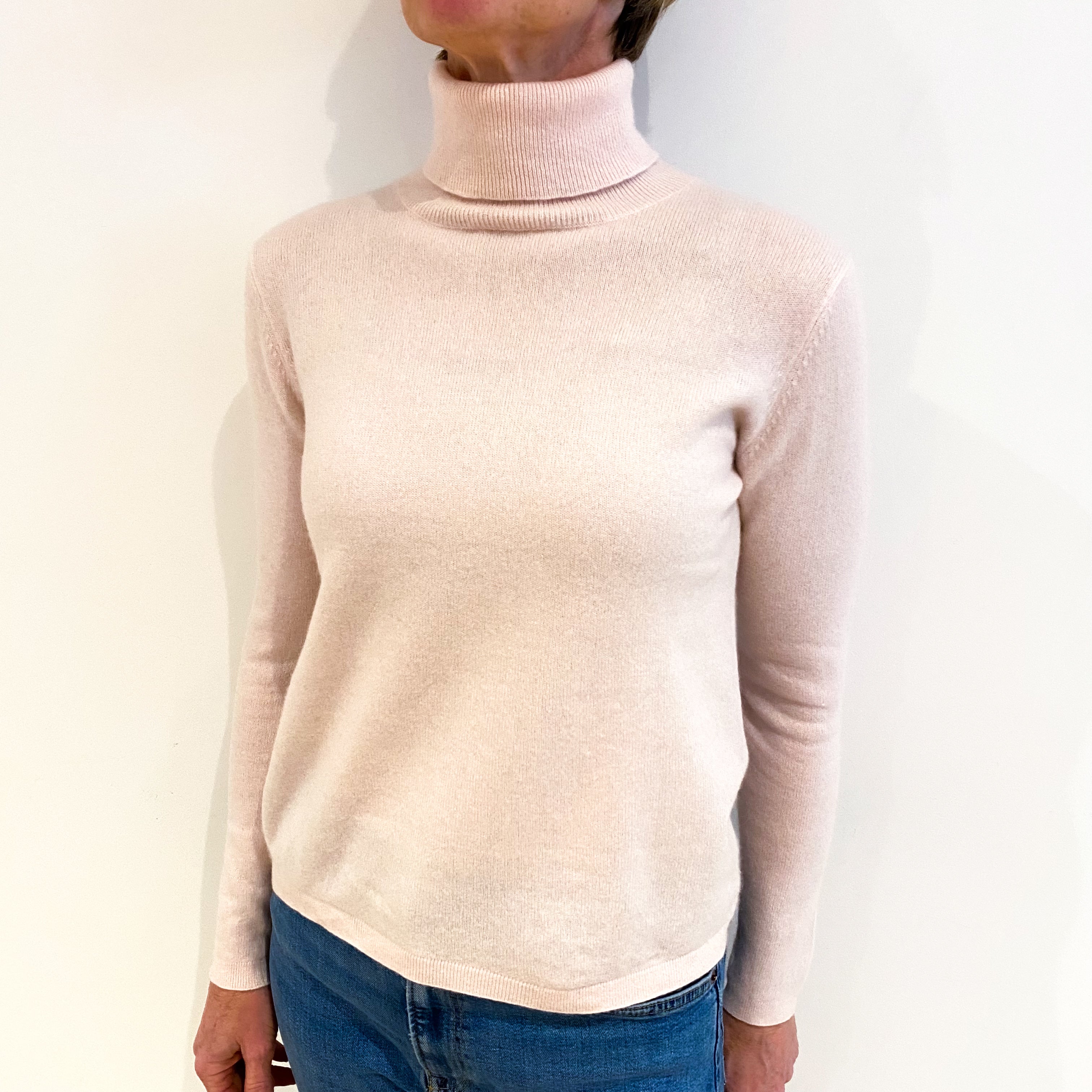 Shell Pink Cashmere Polo Neck Jumper Small