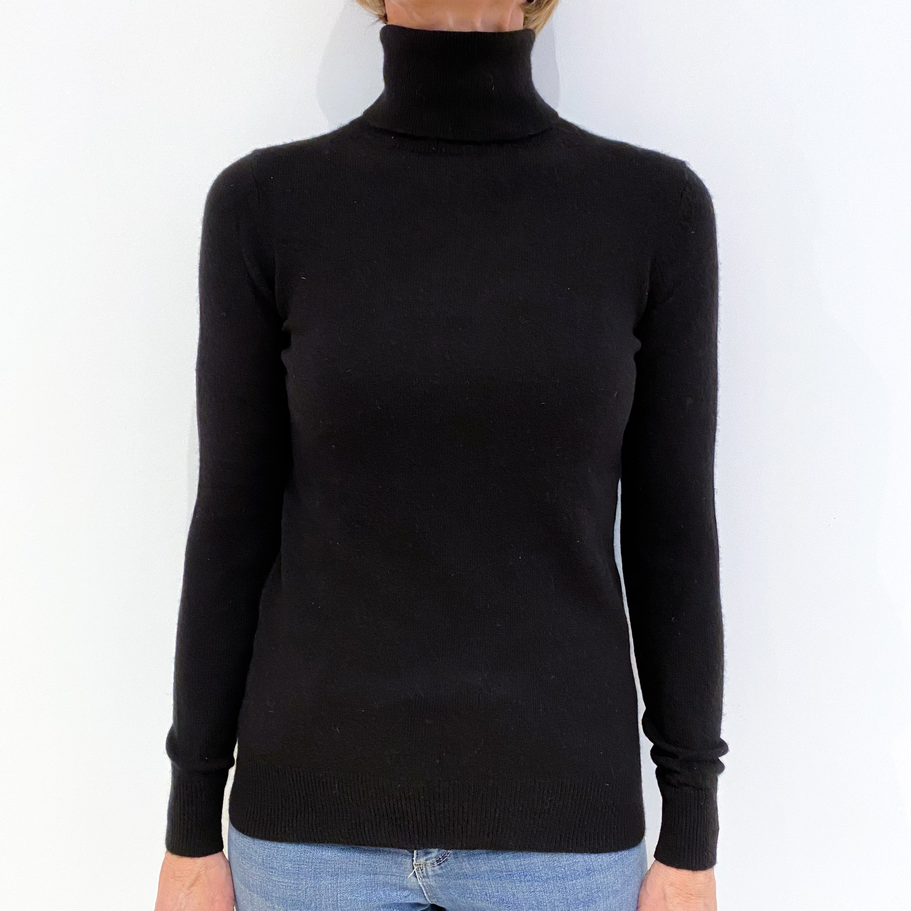 Black Cashmere Polo Neck Jumper Small