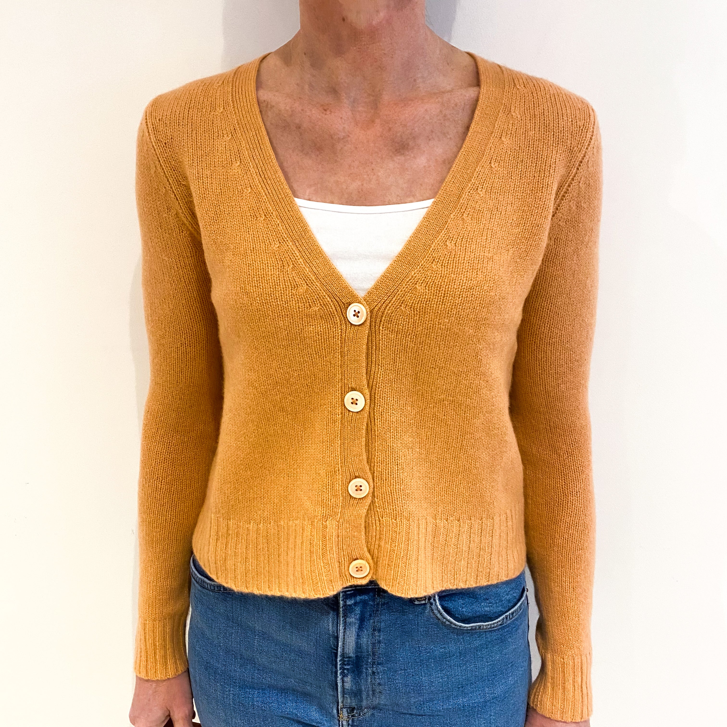 Soft Apricot Cashmere V Neck Cardigan Small