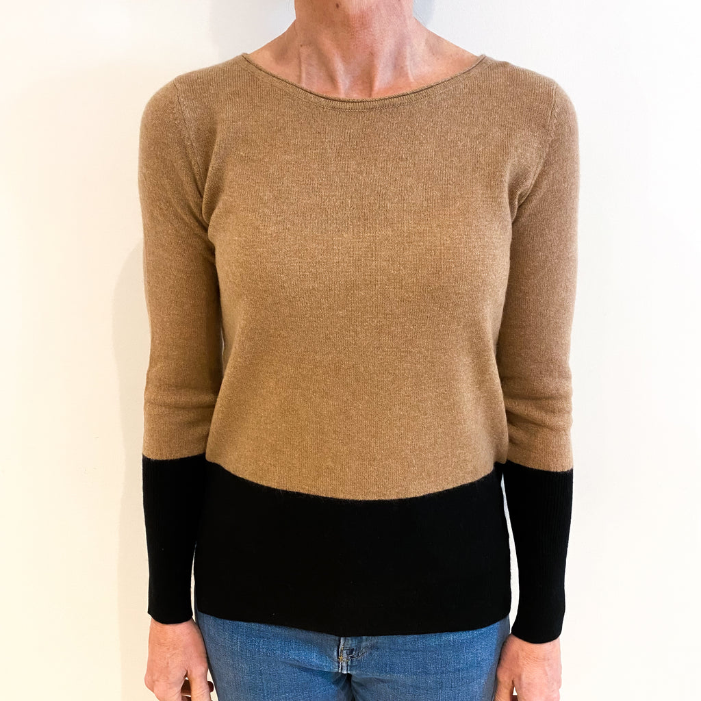 Club Monaco Camel Brown And Black Cashmere Slash Neck Jumper Small