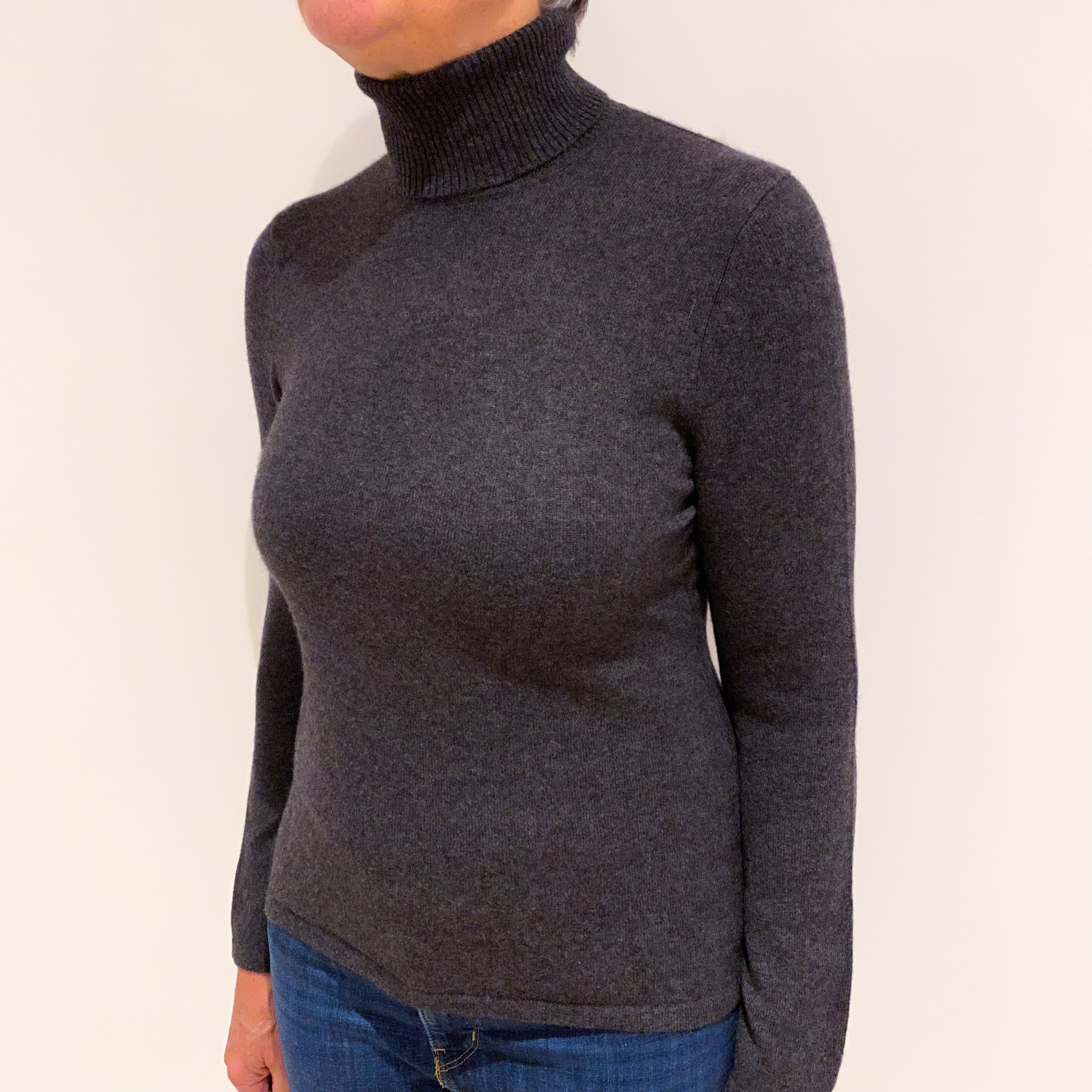 Slate Grey Cashmere Polo Neck Jumper Medium