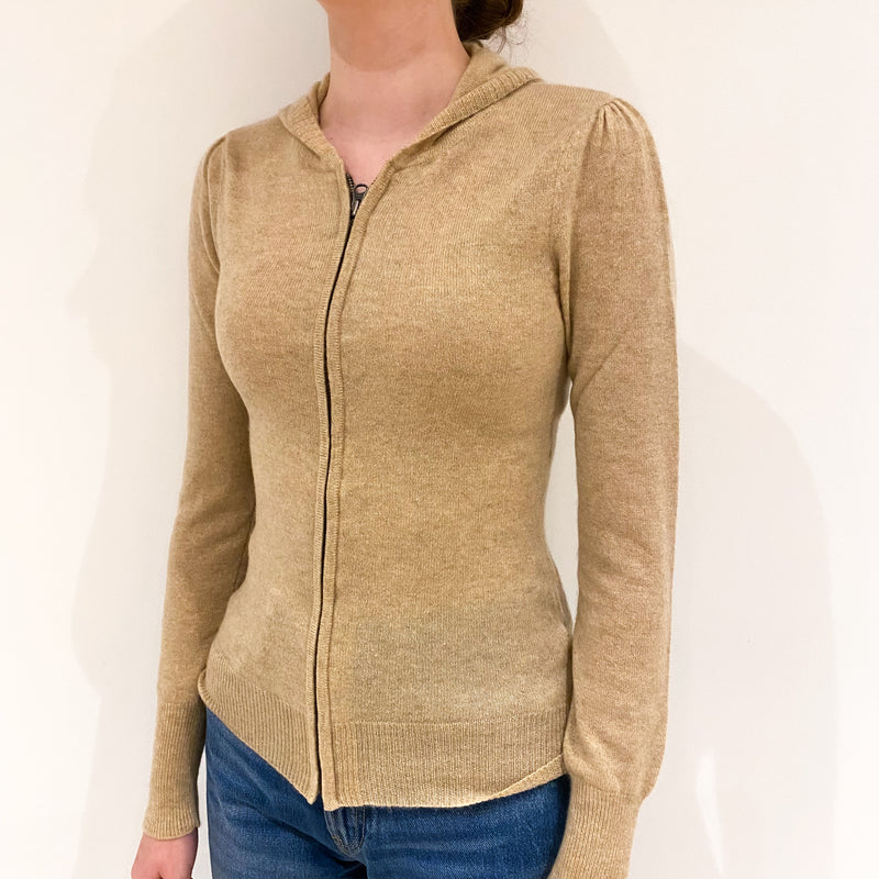 Beige Cashmere Zip Up Hoodie Extra Small
