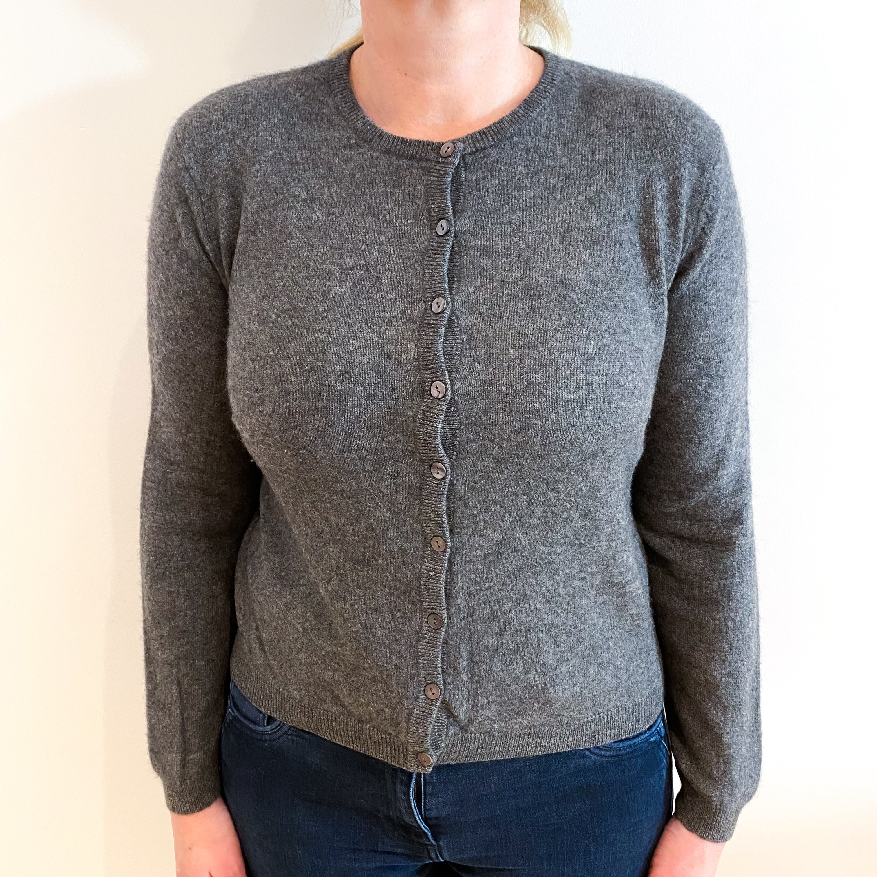 Slate Grey Cashmere Crew Neck Cardigan Large