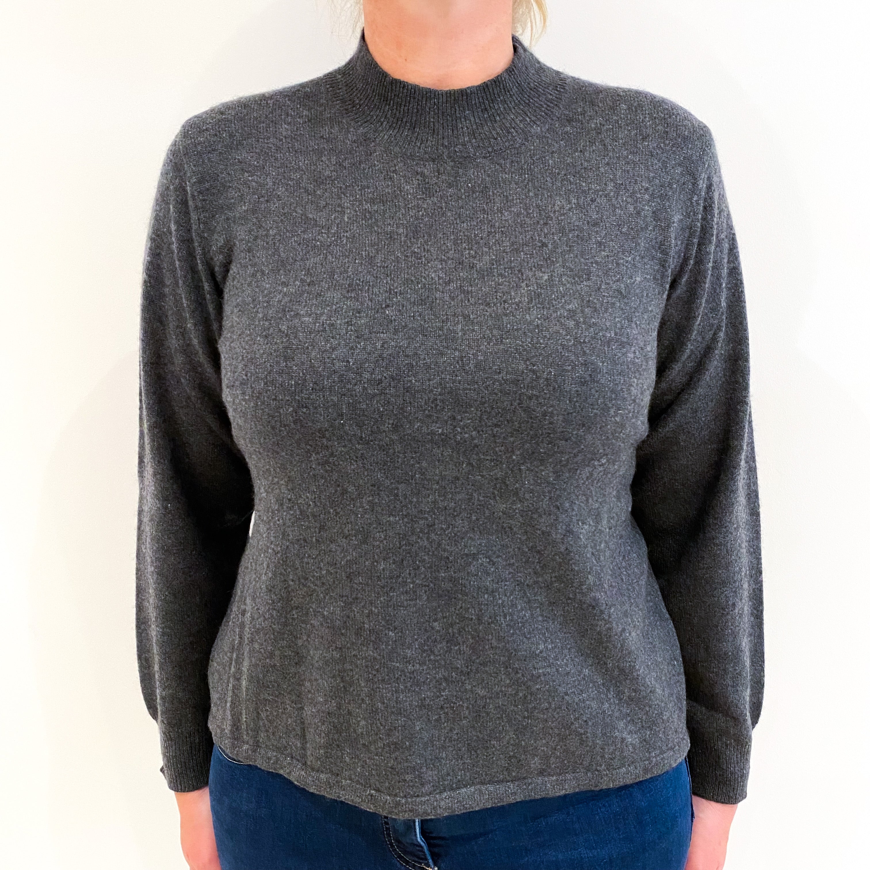 Slate Grey Cashmere Polo Neck Jumper Large