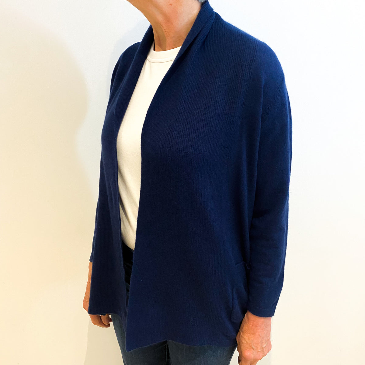 French Navy Cashmere Edge to Edge Cardigan Medium