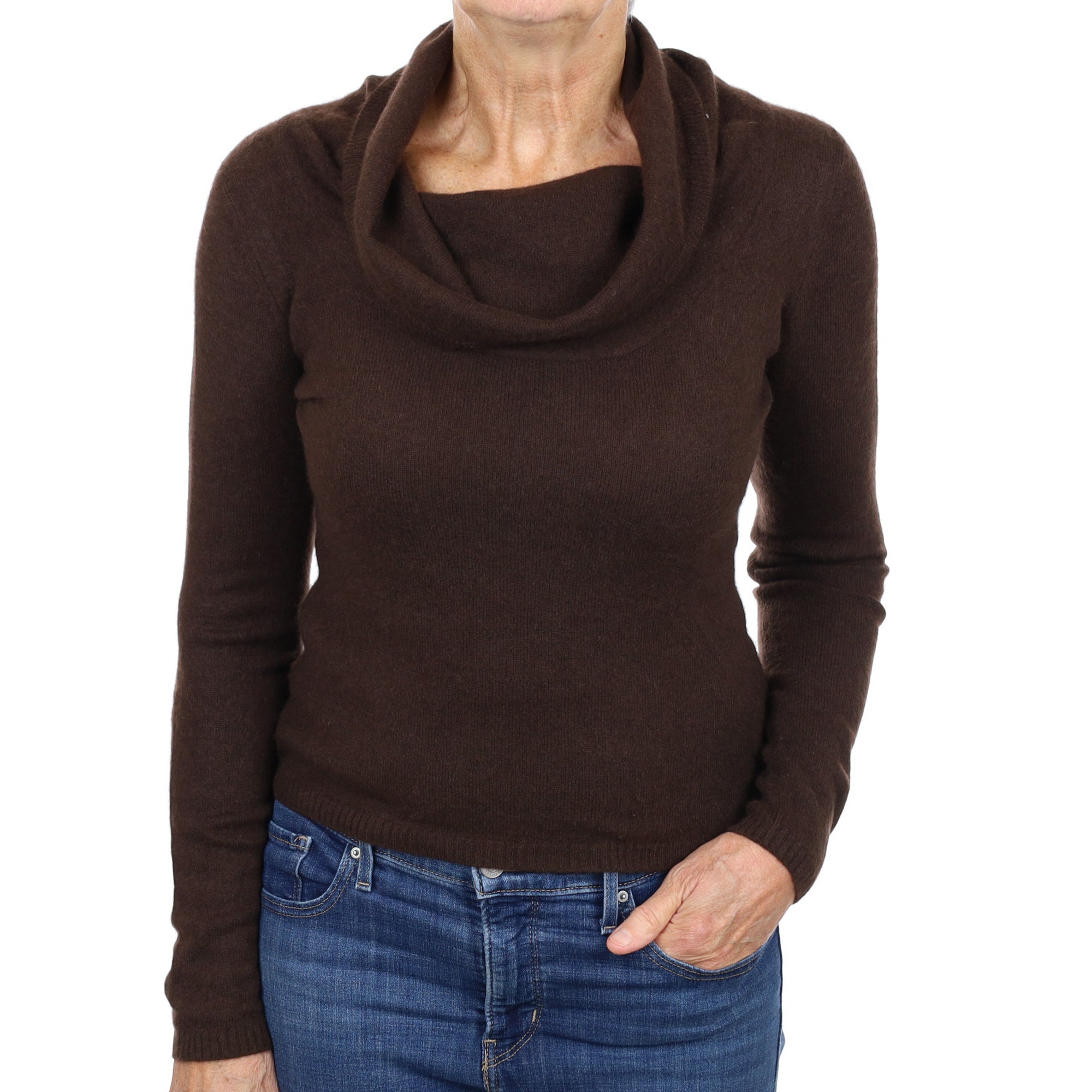 Peppercorn Brown Cashmere Cowl Neck Jumper Medium