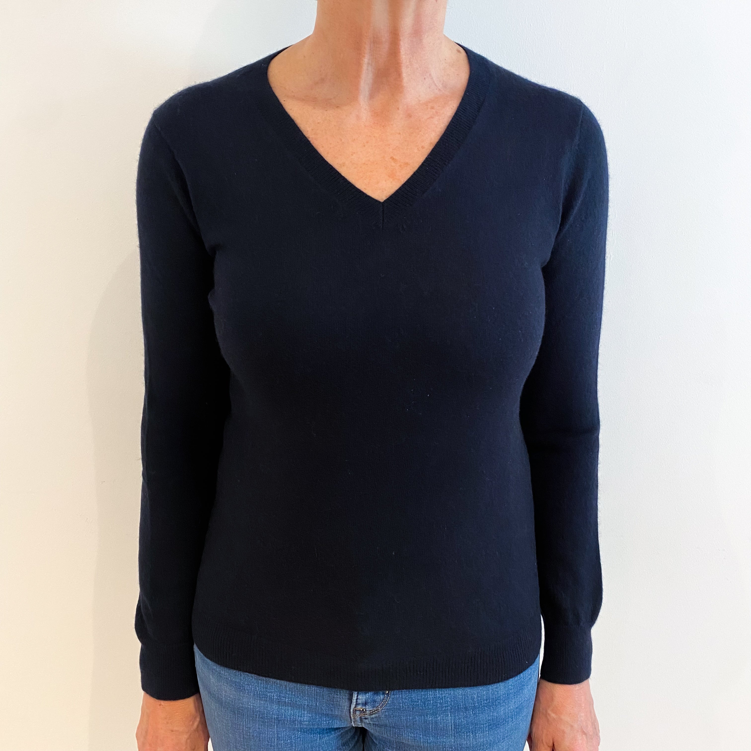 Navy Blue Cashmere V Neck Jumper Medium