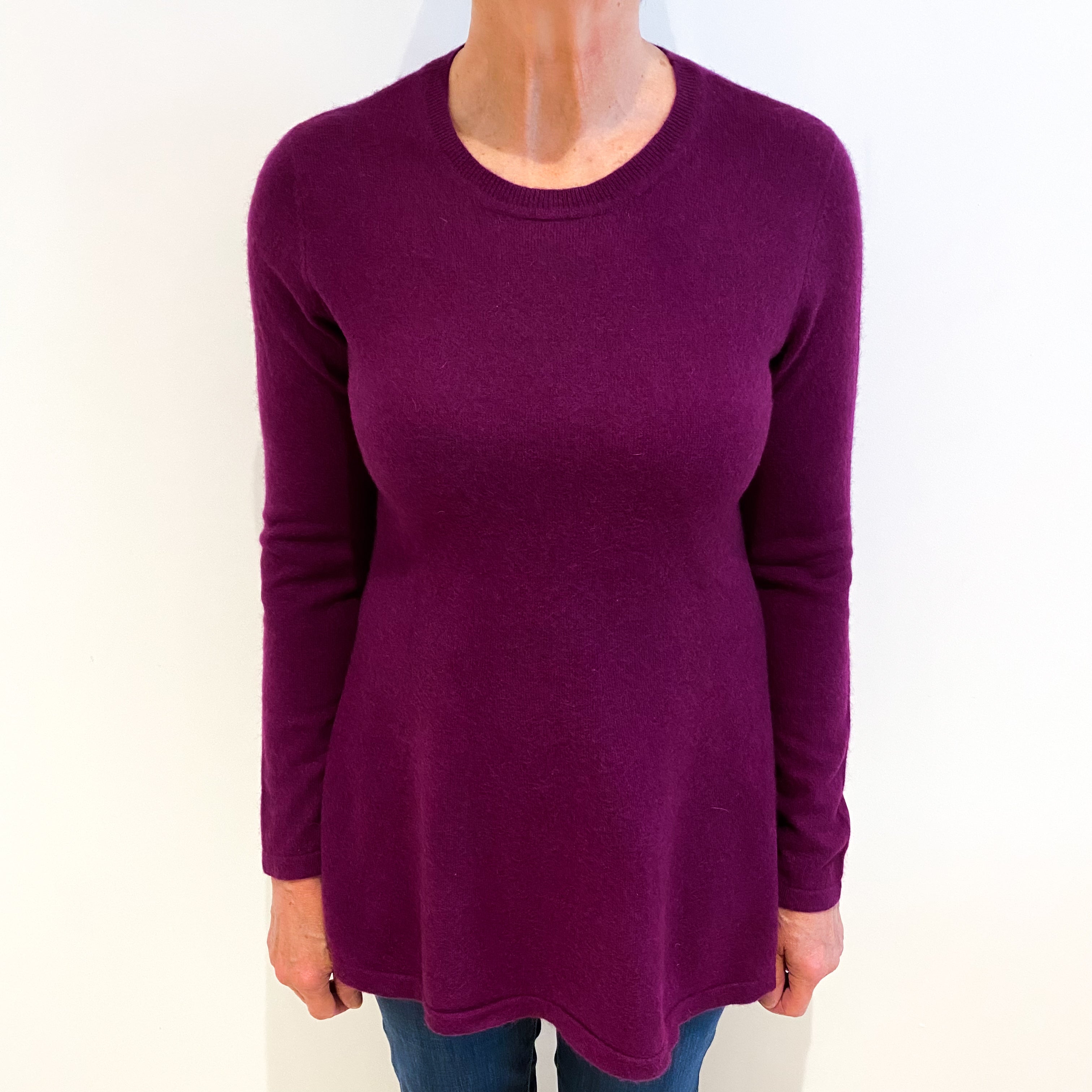 Isaac Mizarhi Plum Purple Cashmere Crew Neck A-Line Style Tunic Medium