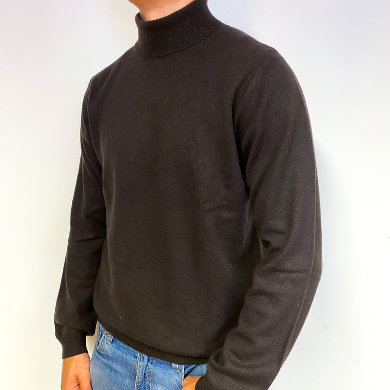 Men's Peppercorn Brown Cashmere Polo Neck Jumper Extra Large
