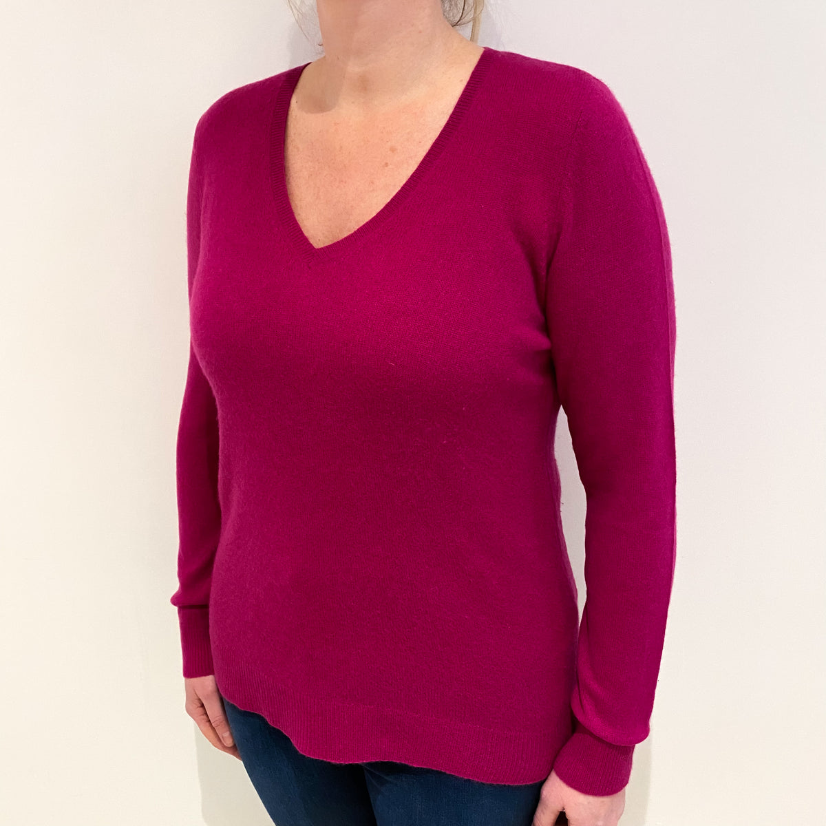 Cherry Pink Cashmere V Neck Jumper Large