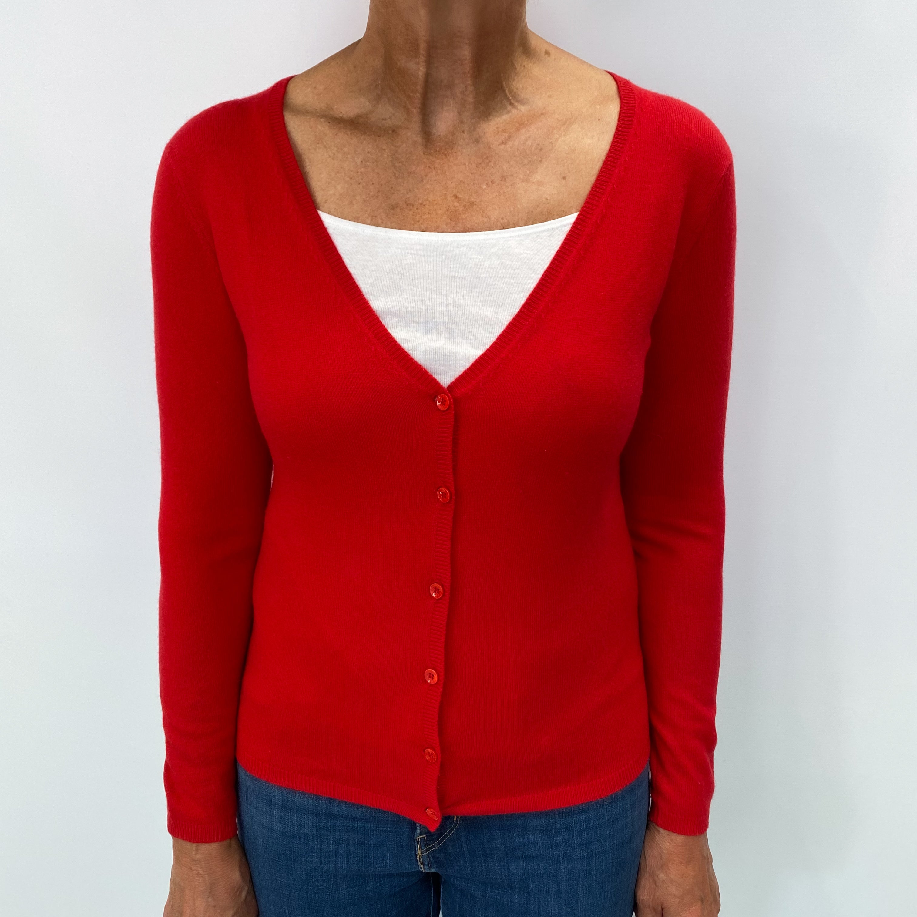 Vermillion Red Cashmere V Neck Cardigan Medium