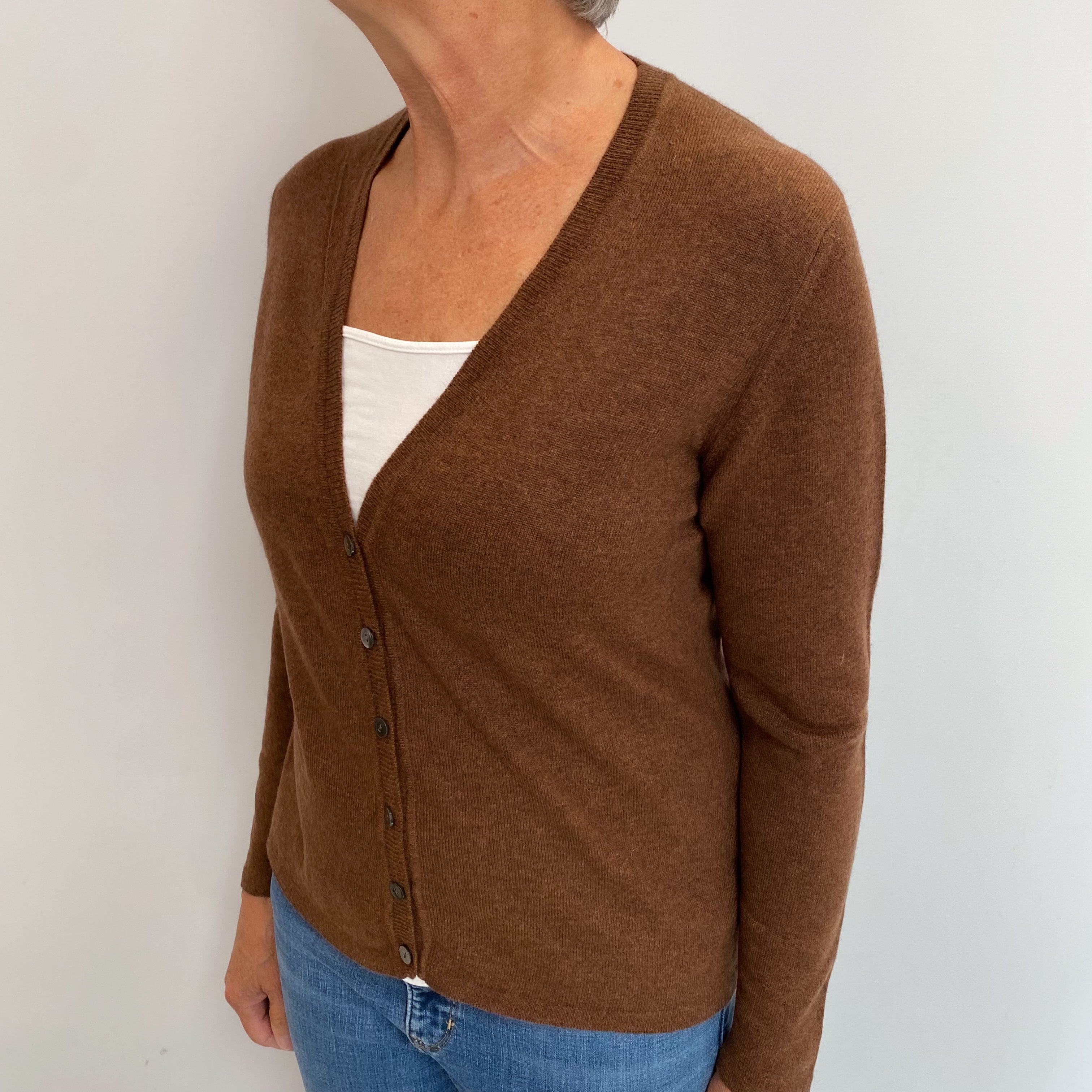 Russet Brown Cashmere V Neck Cardigan  Medium