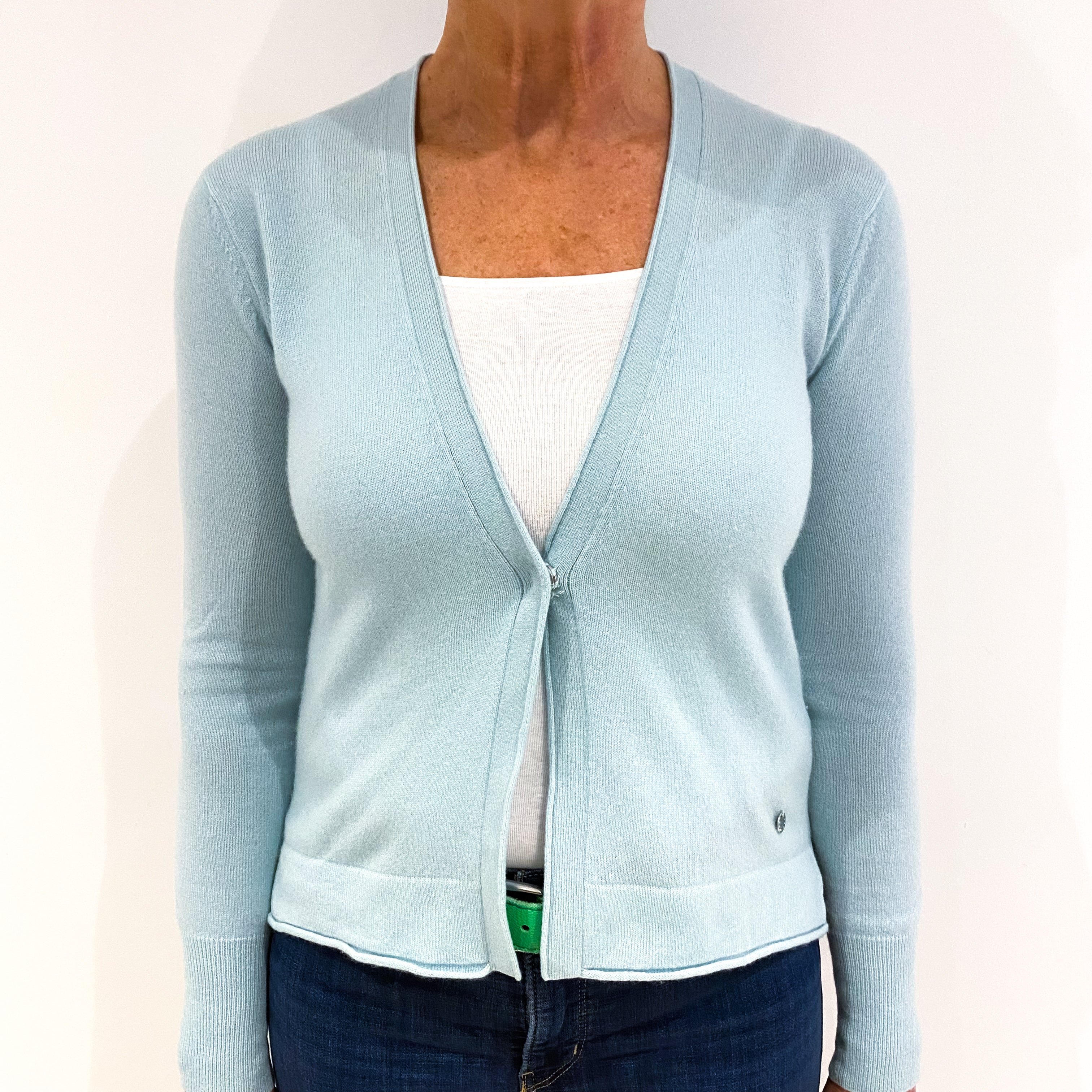 Pale Aqua Green Cashmere Cardigan Medium