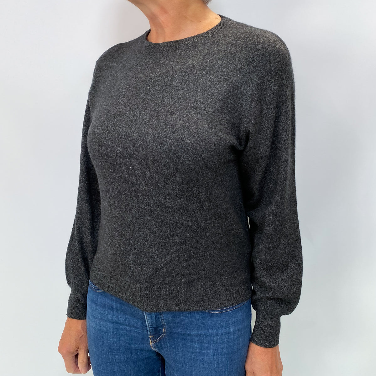 Charcoal Grey Marl Cashmere Crew Neck Jumper Medium