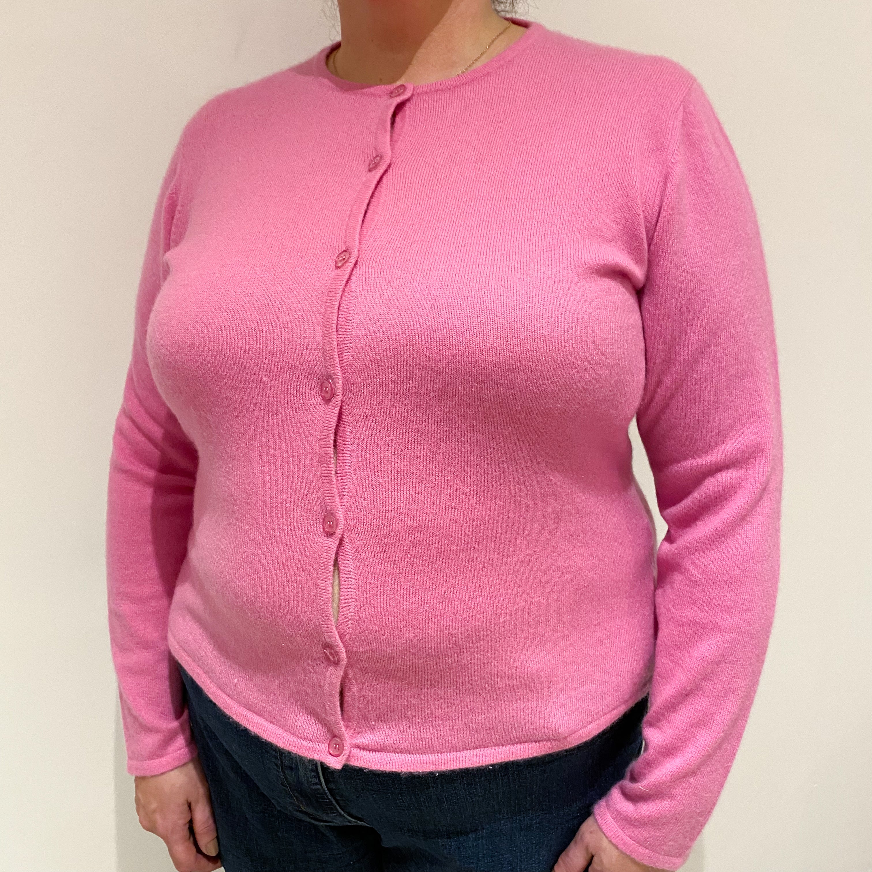 Bubblegum Pink Cashmere Crew Cardigan Extra Large