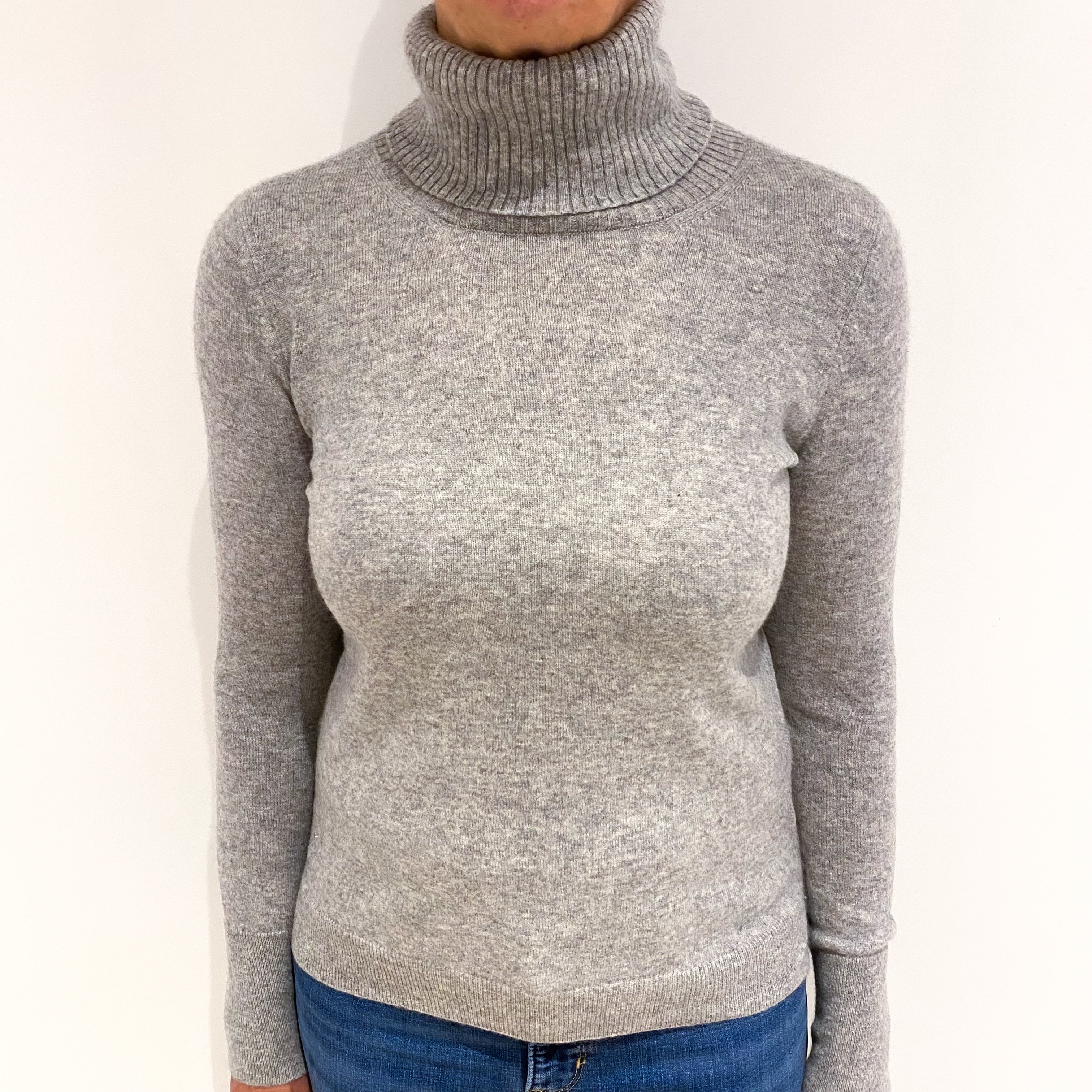 Smoke Grey Cashmere Polo Neck Jumper Medium
