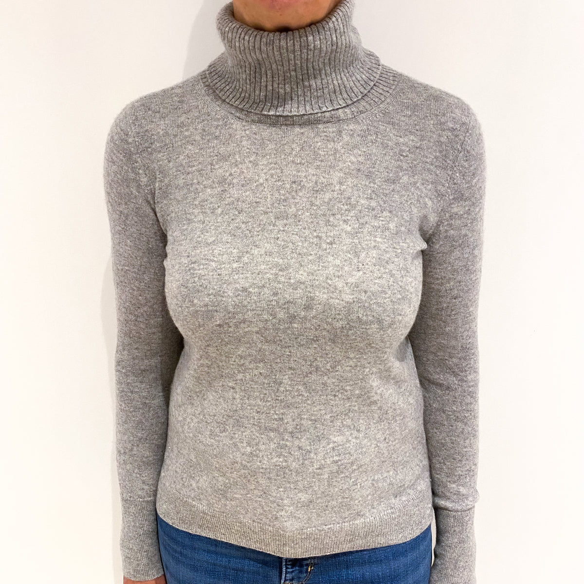 Smoke Grey Cashmere Polo Neck Jumper Medium